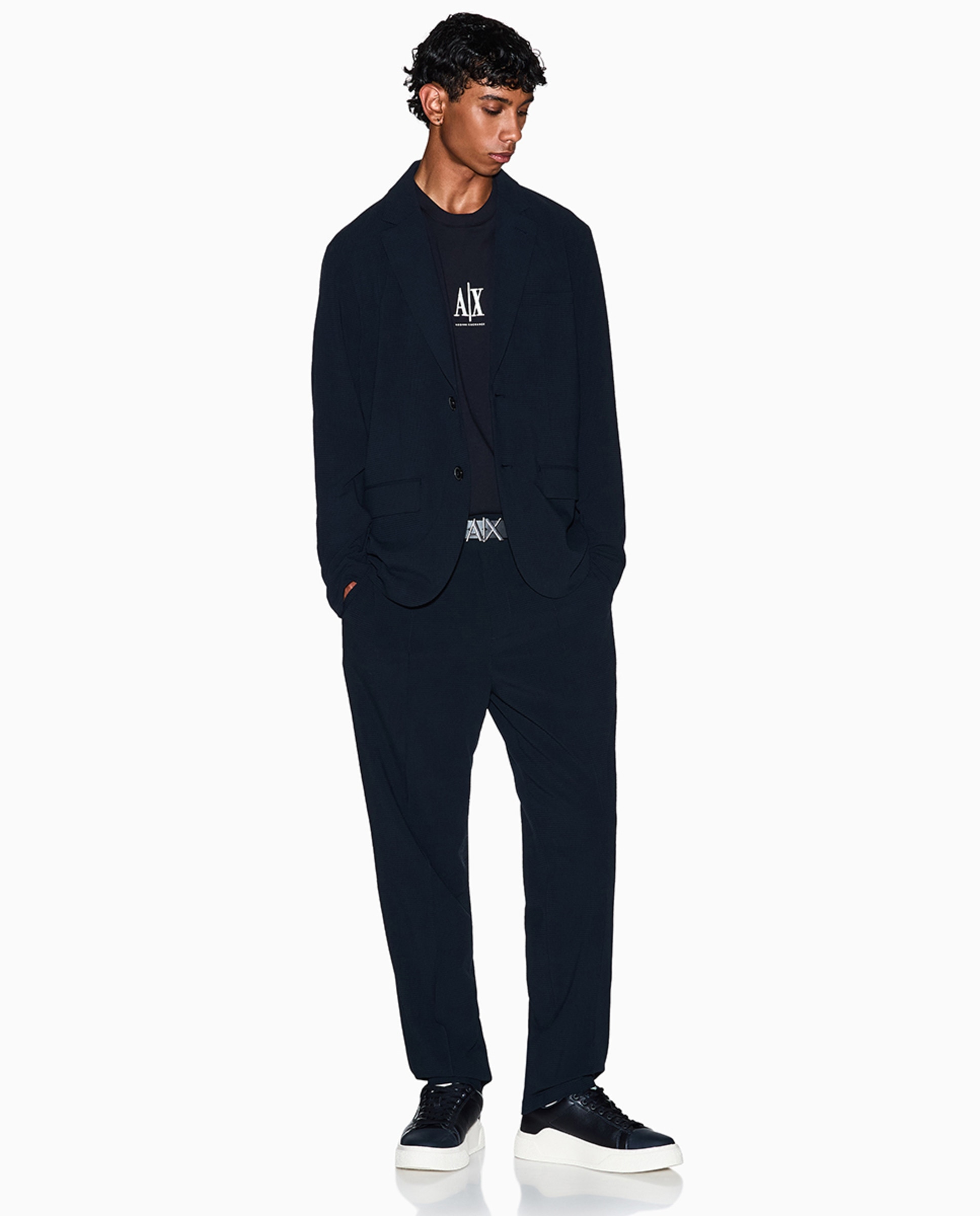 Casaco Regular Fit em Seersucker Elástico Azul-marinho-6