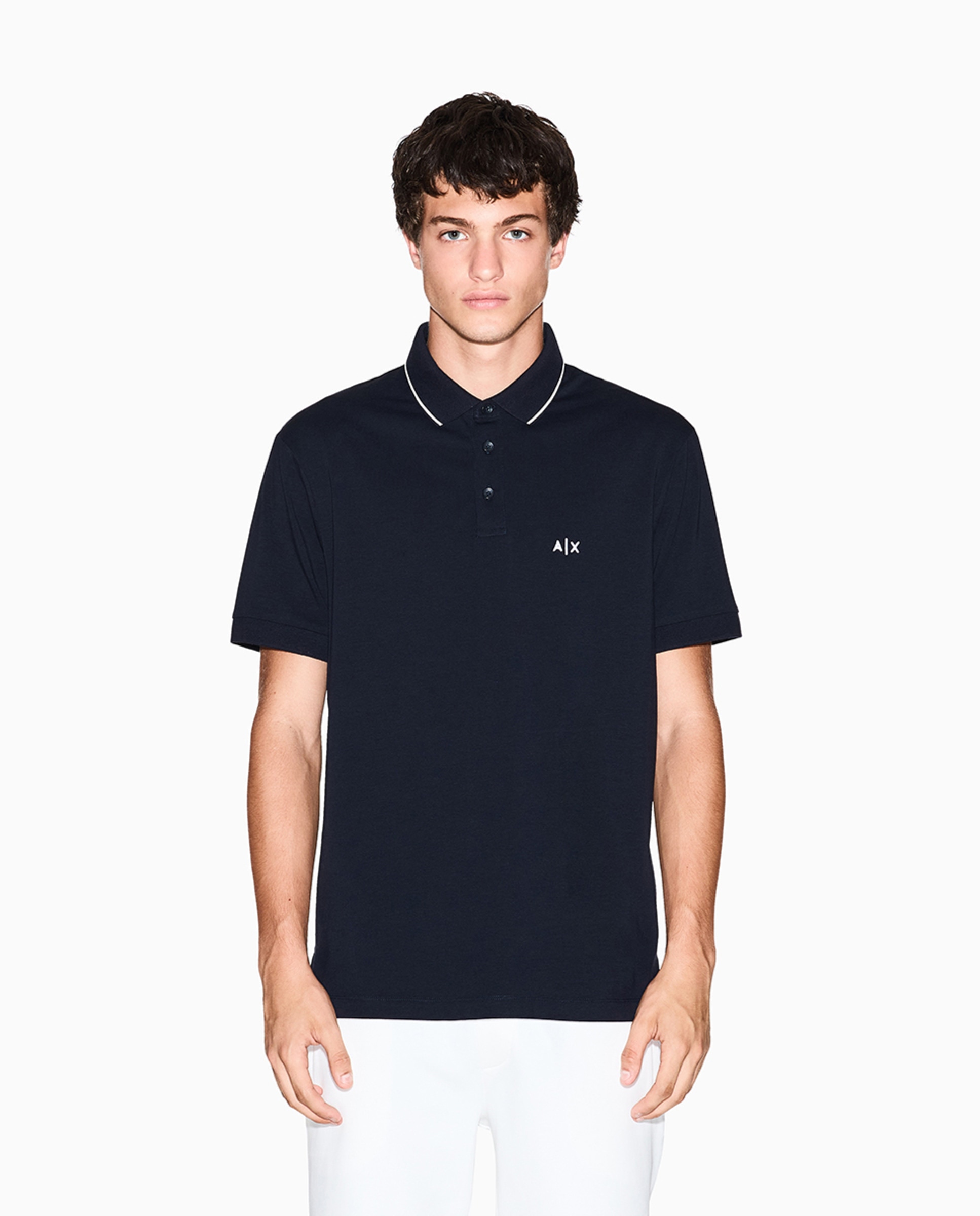 Polo Slim Fit em Algodão Elástico com Manga Curta Azul-marinho-1