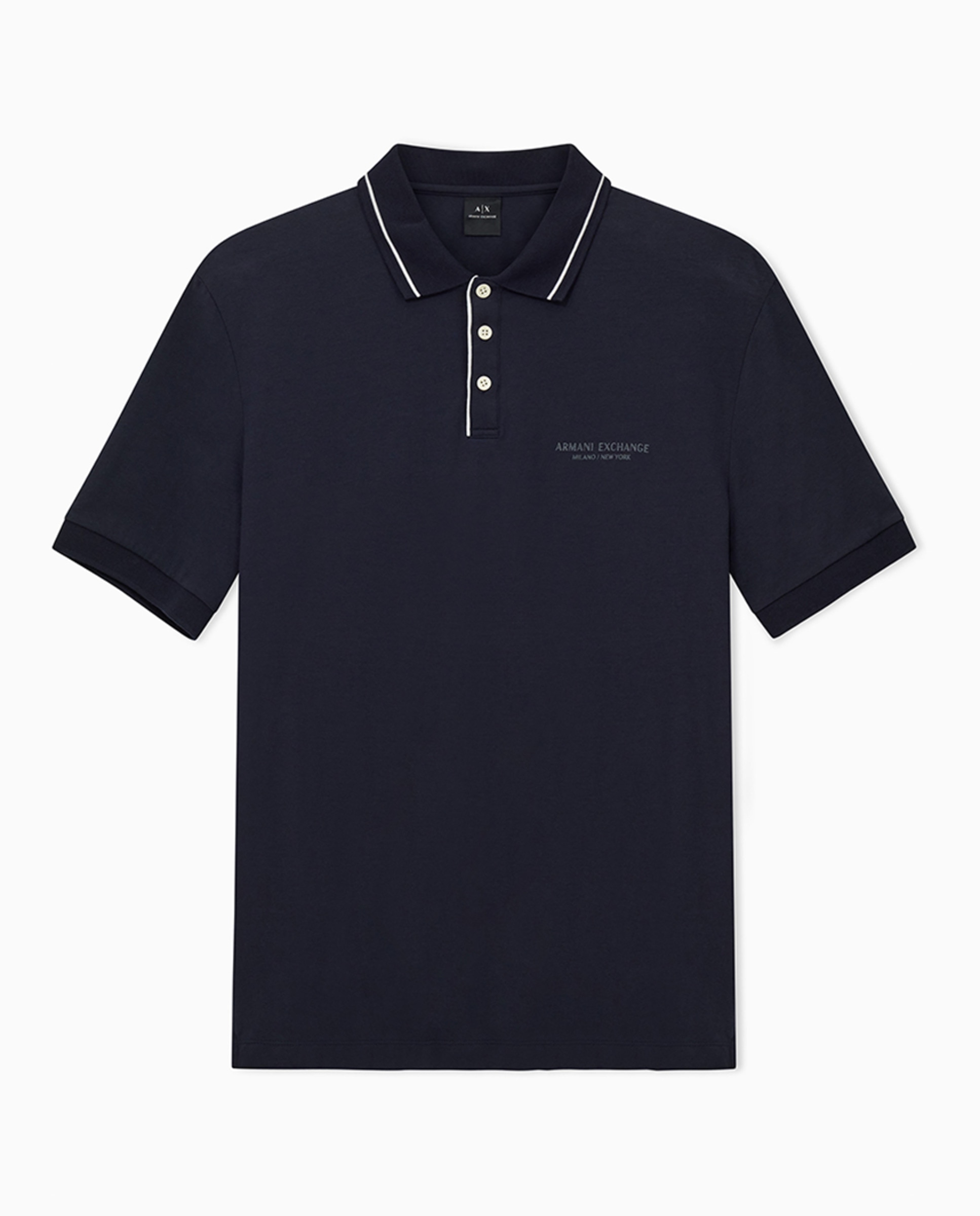 Polo de Algodão Elástico com Manga Curta e Logótipo a Condizer Azul-marinho-5