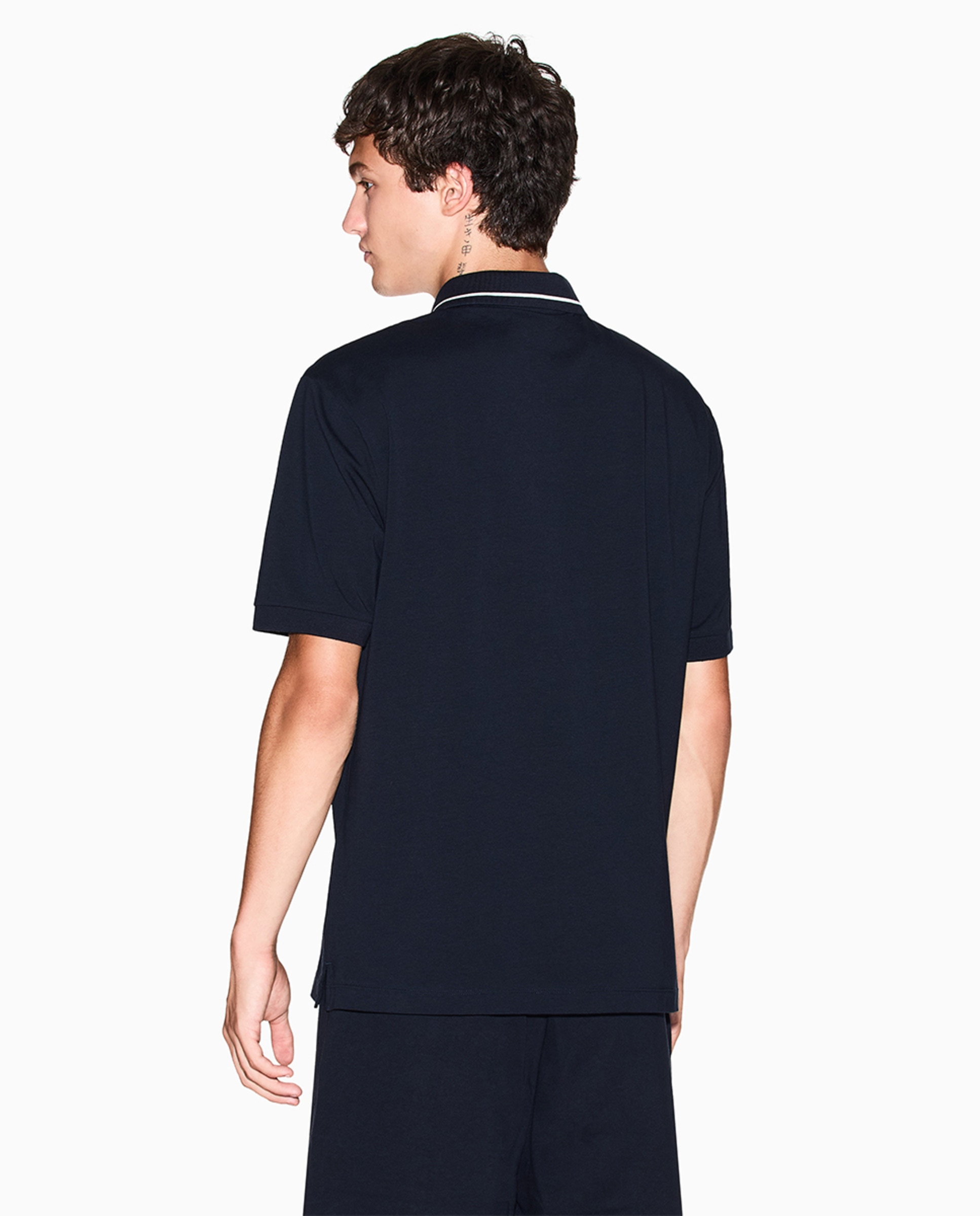 Polo de Algodão Elástico com Manga Curta e Logótipo a Condizer Azul-marinho-2