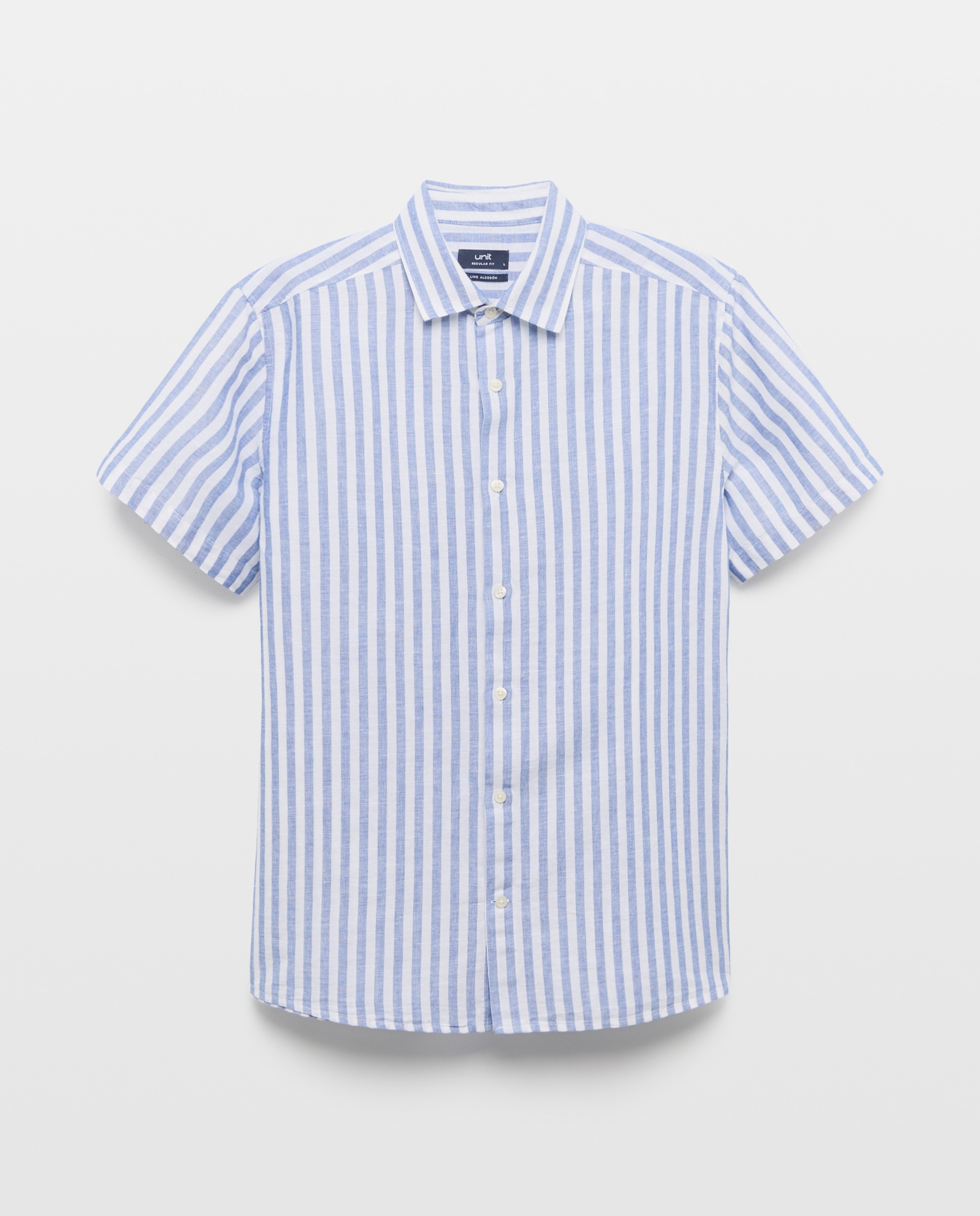 Camisa sport manga corta hombre con lino rayas Azul marino-4