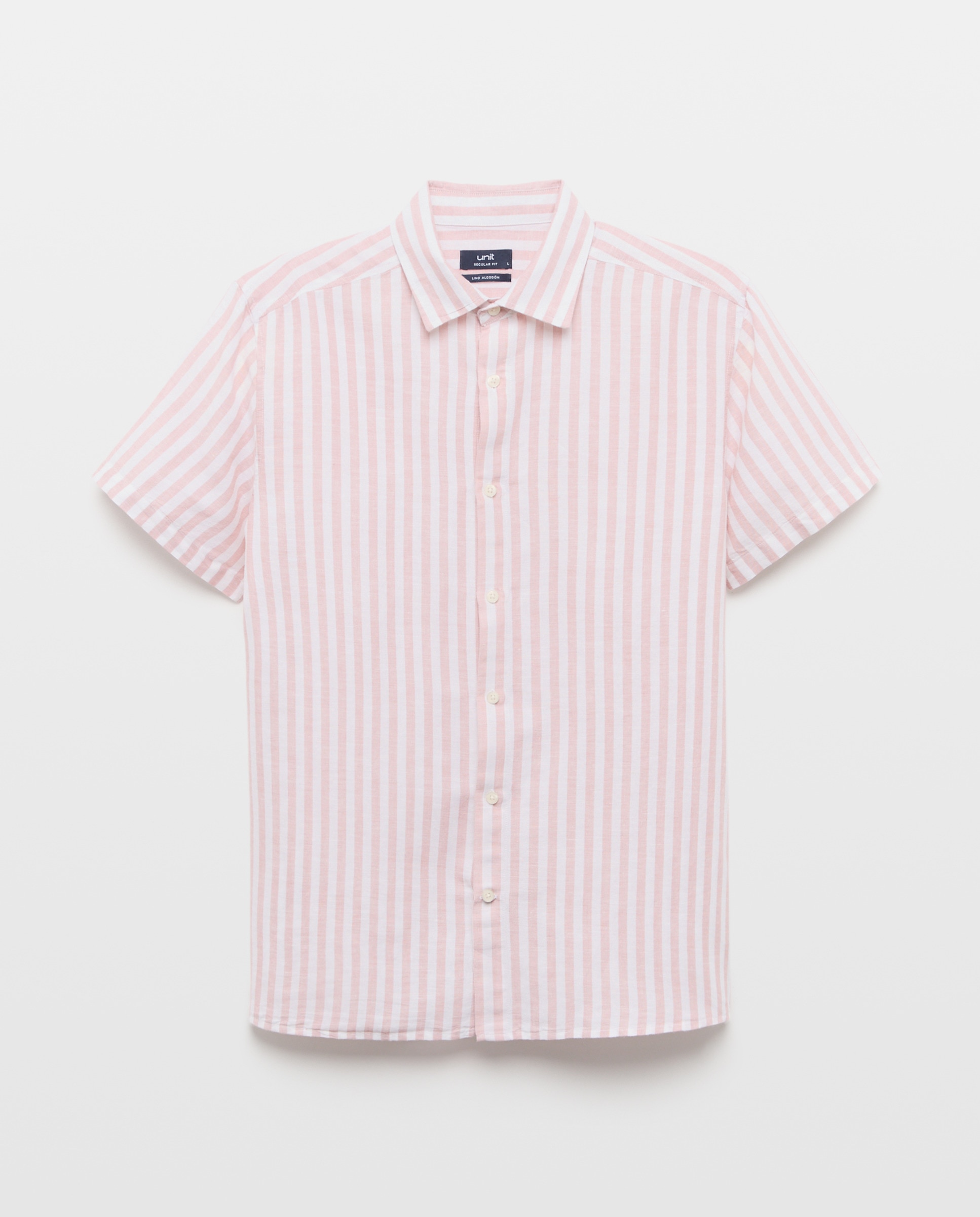 Camisa sport manga corta hombre con lino rayas 200 Rosa-4