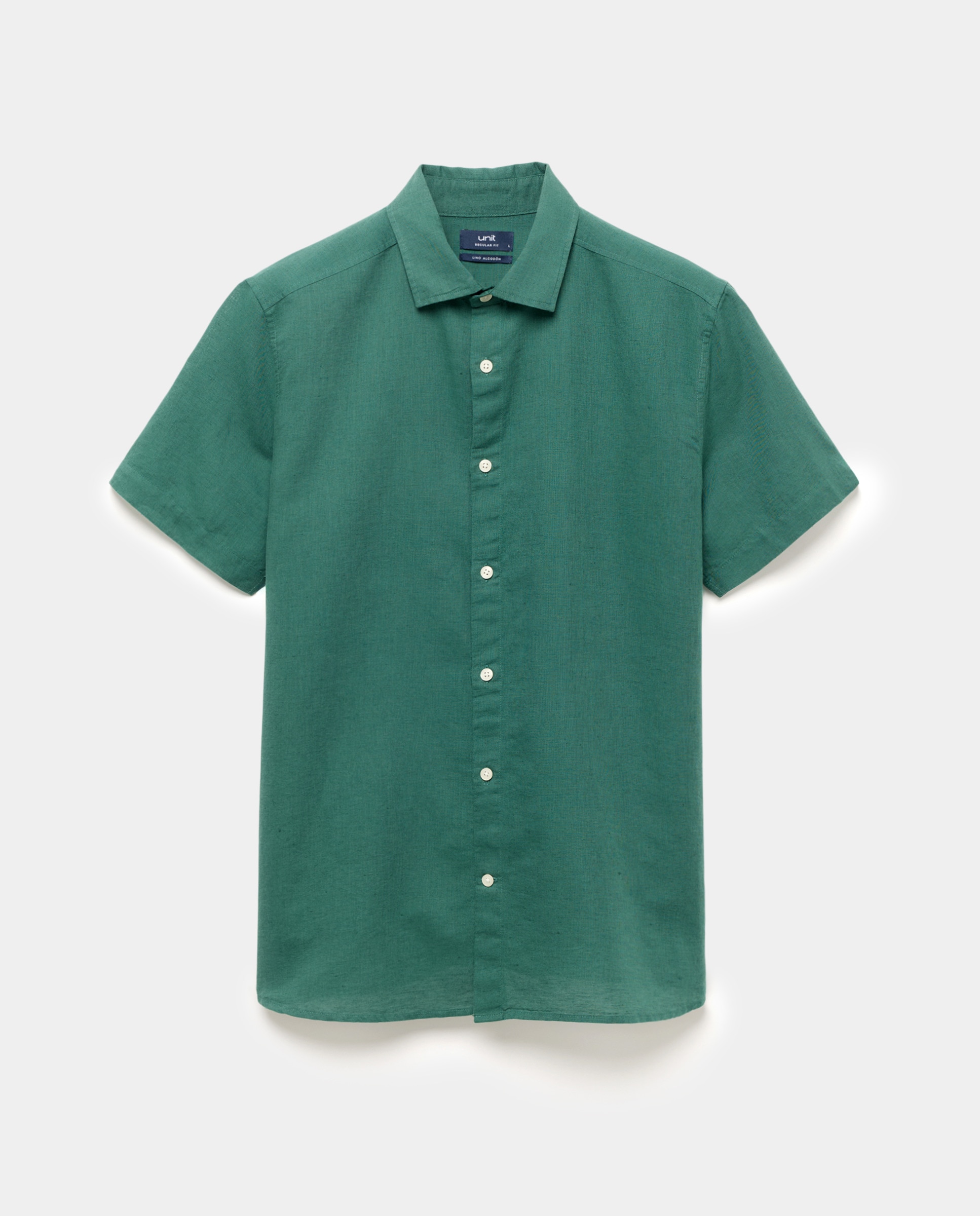 Camisa sport manga corta hombre con lino 500 VERDE-4