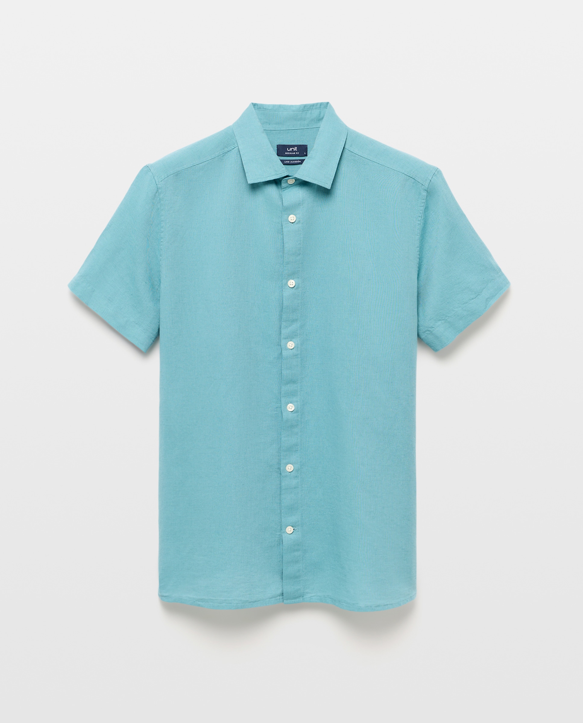 Camisa sport manga corta hombre con lino 450 Turquesa-4
