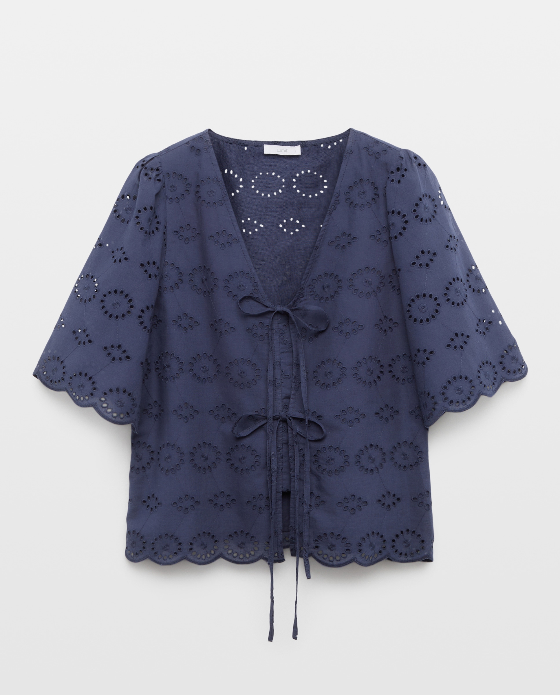 Blusa de mujer bordada total look Azul marino-4