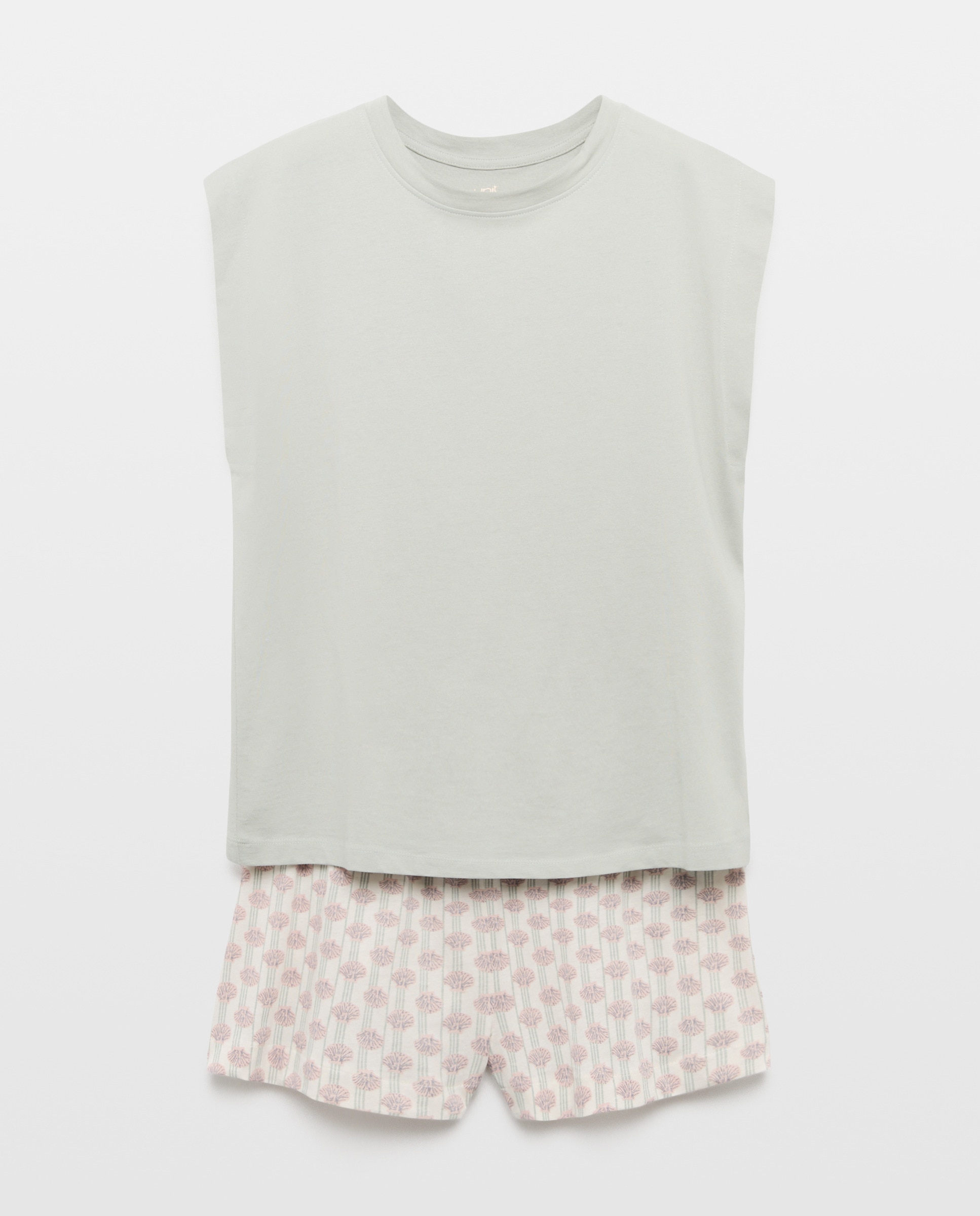 Pijama mujer corto algodón estampado 582 Verde agua-3