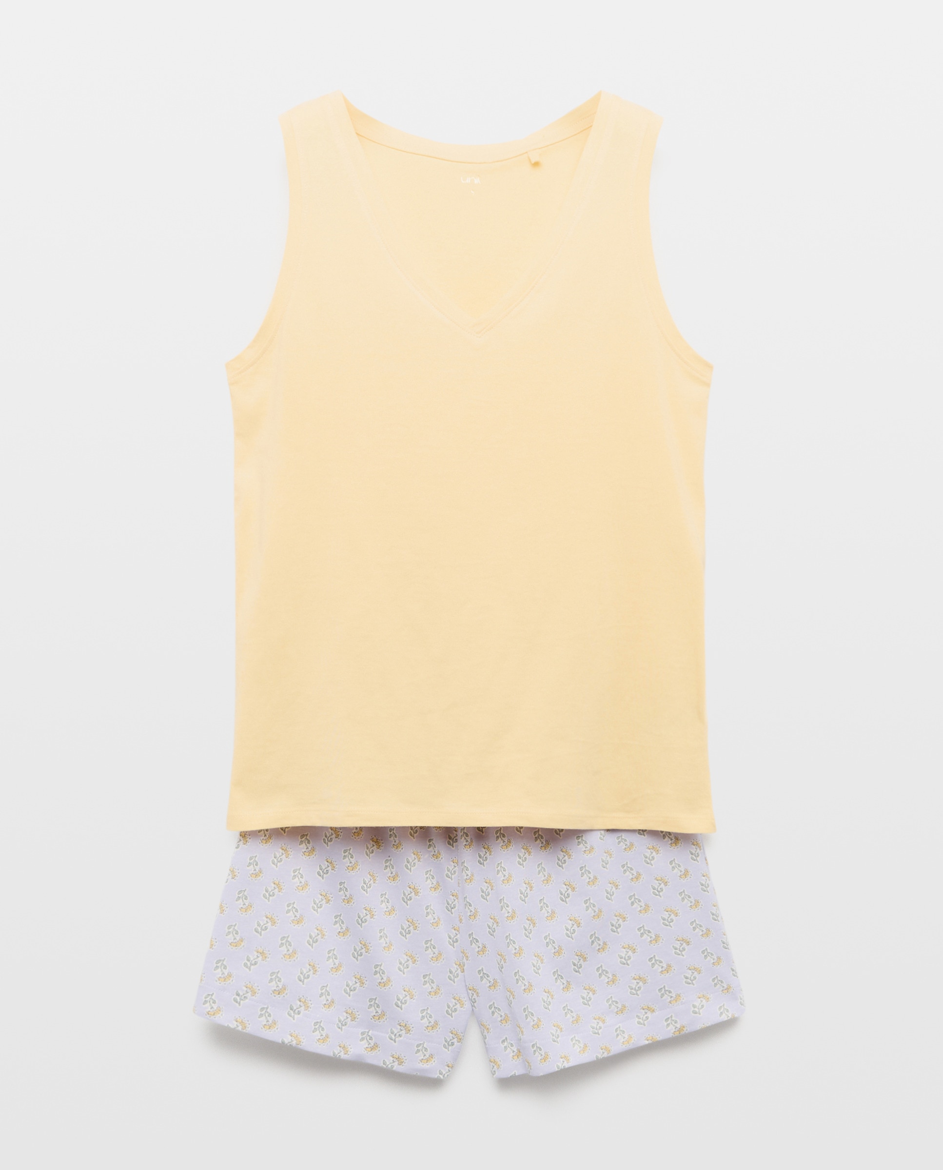 Pijama mujer corto algodón estampado 310 Amarillo claro-3