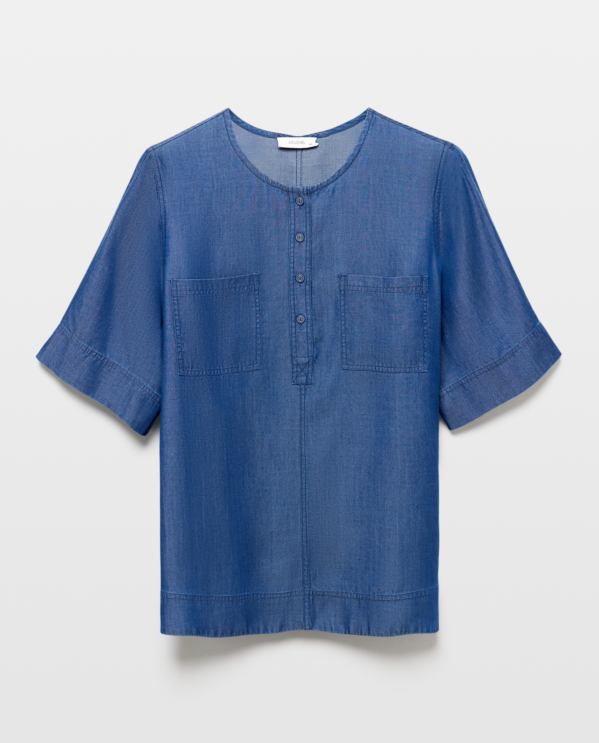 Blusa Tipo Polo de Lyocell com Manga Curta 400 Azul-4