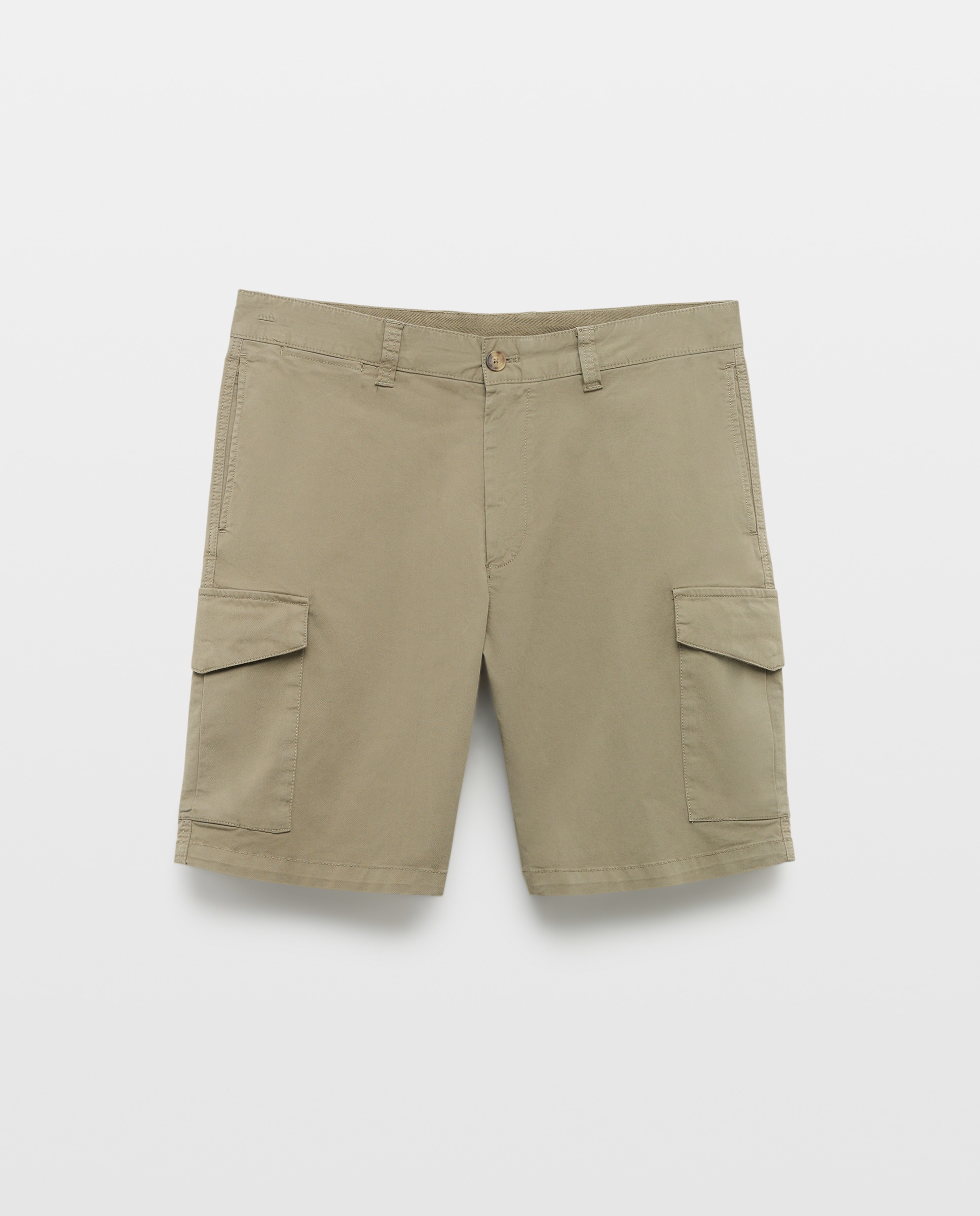 Bermudas Cargo de Algodão Elástico com Lavagem Verde-escuro-4