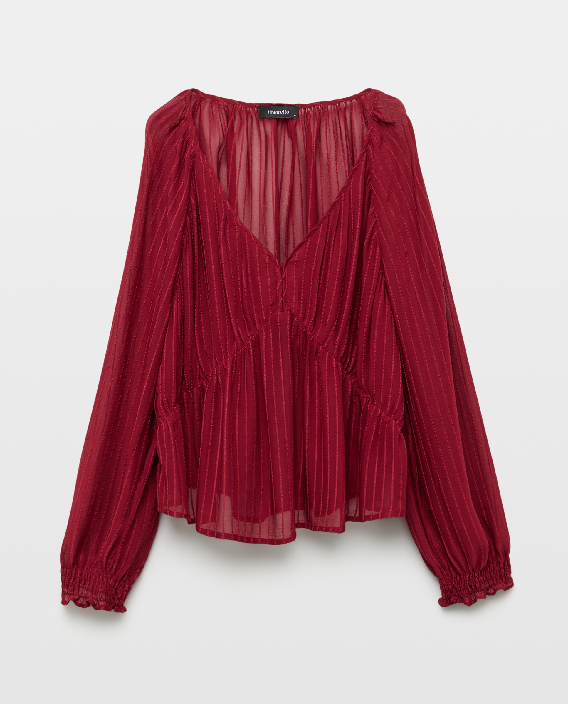 Blusa de Manga 3/4 e Decote em Bico Ameixa-5