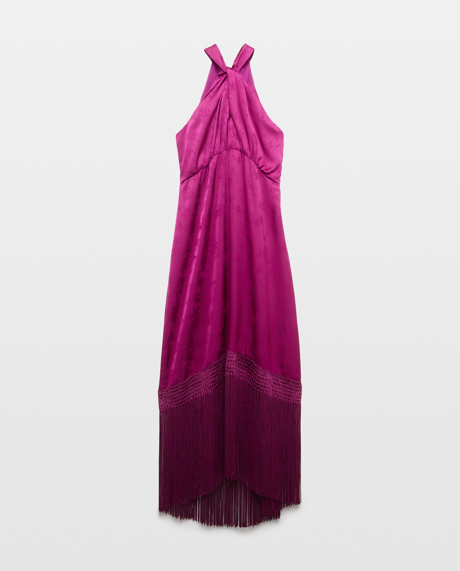 Vestido com Franjas e Decote Halter Púrpura-5