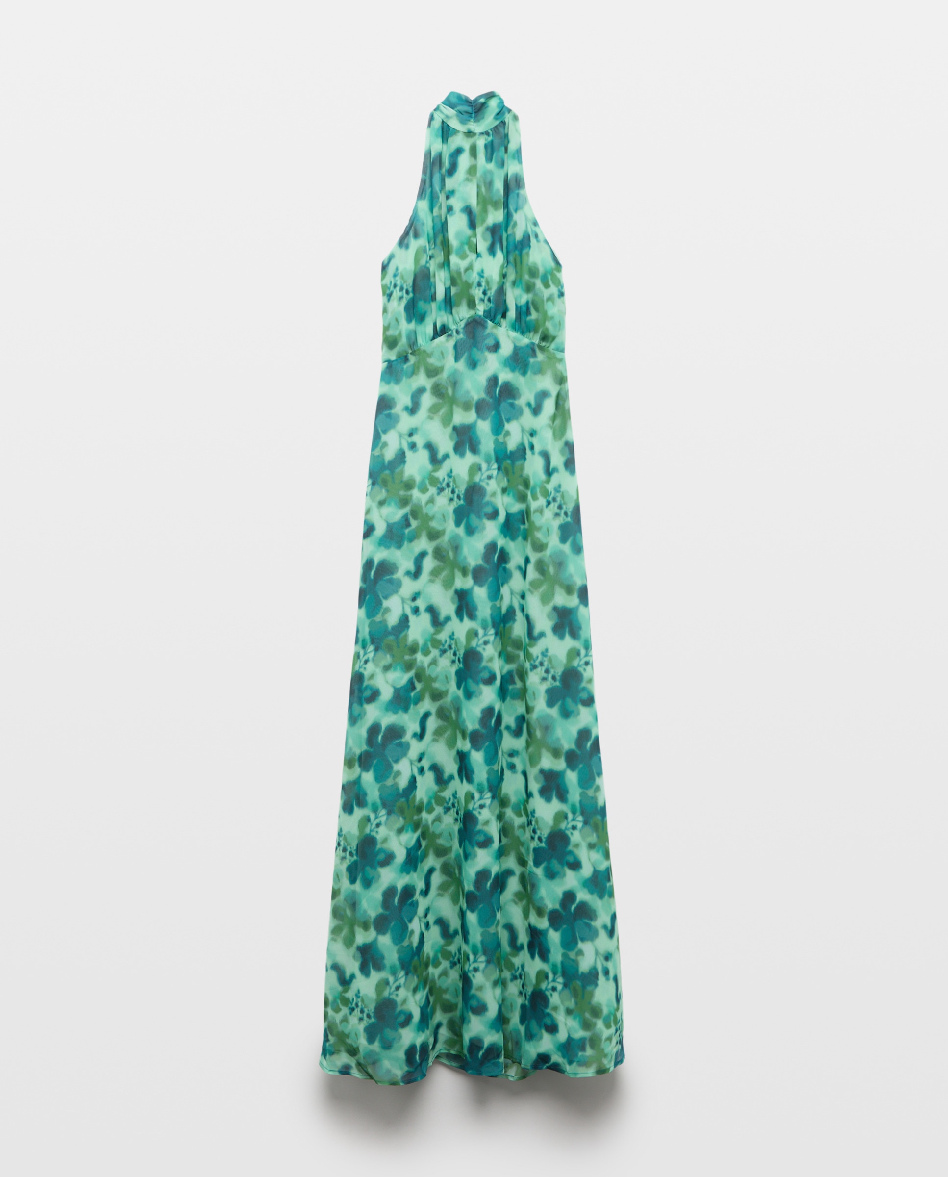 Vestido Comprido com Gola Comprida e Estampado Verde-5