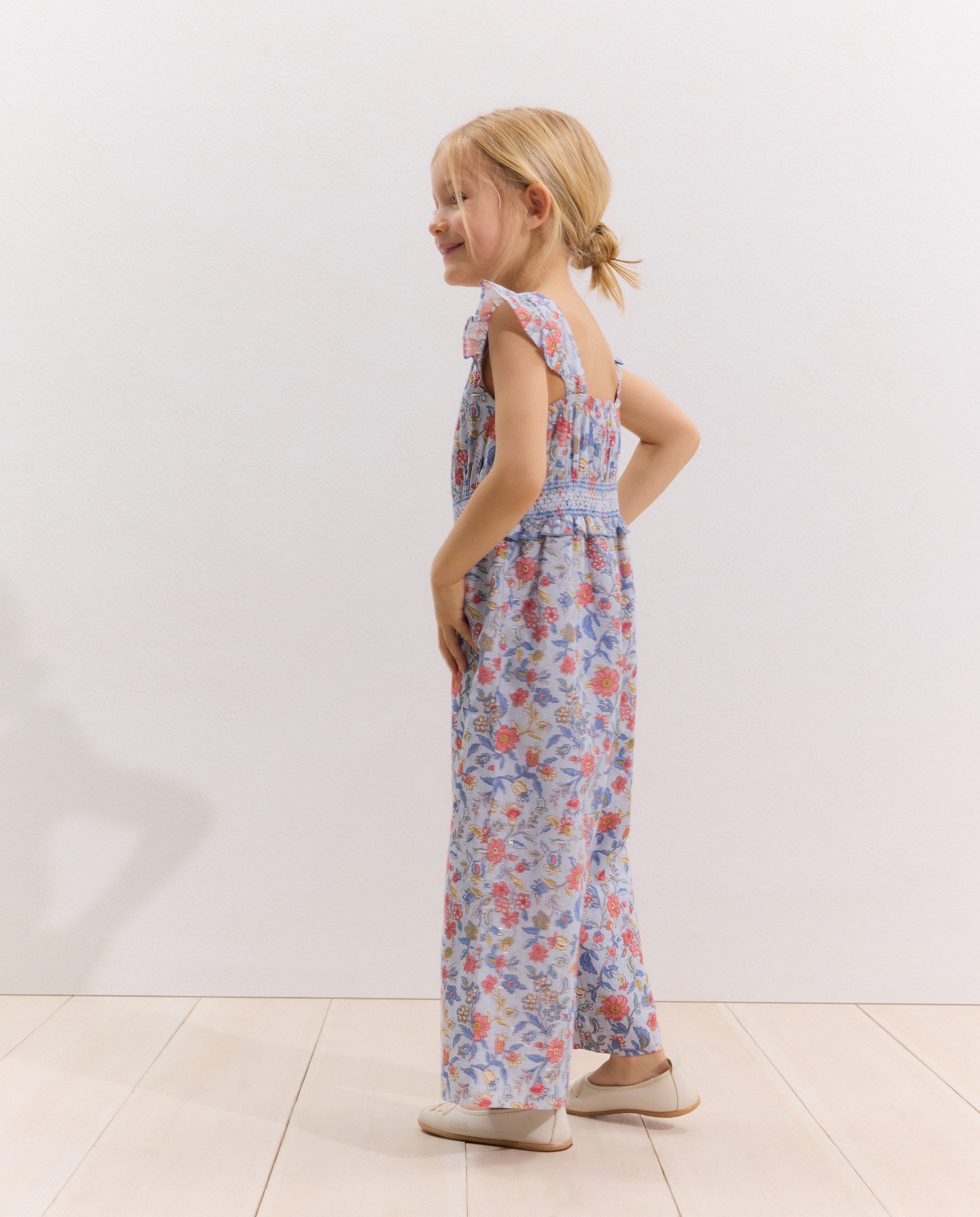 Macacão Comprido com Estampado Floral Azul-3