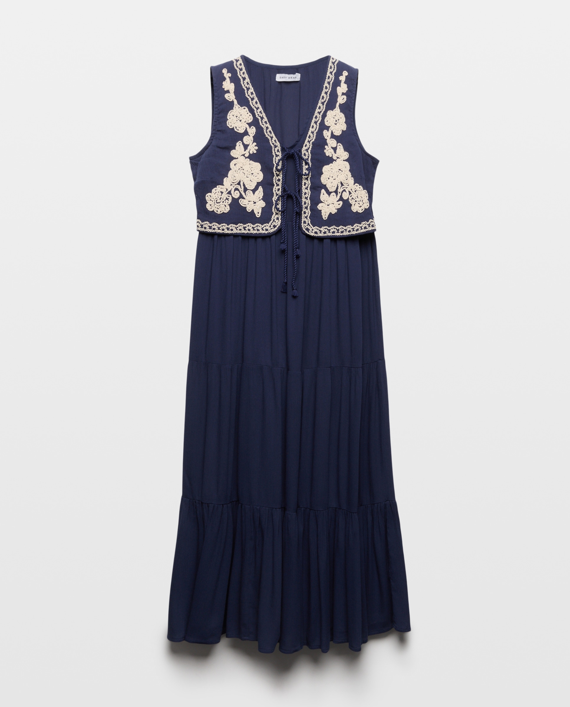 Vestido com Detalhe de Colete Bordado Azul-marinho-5
