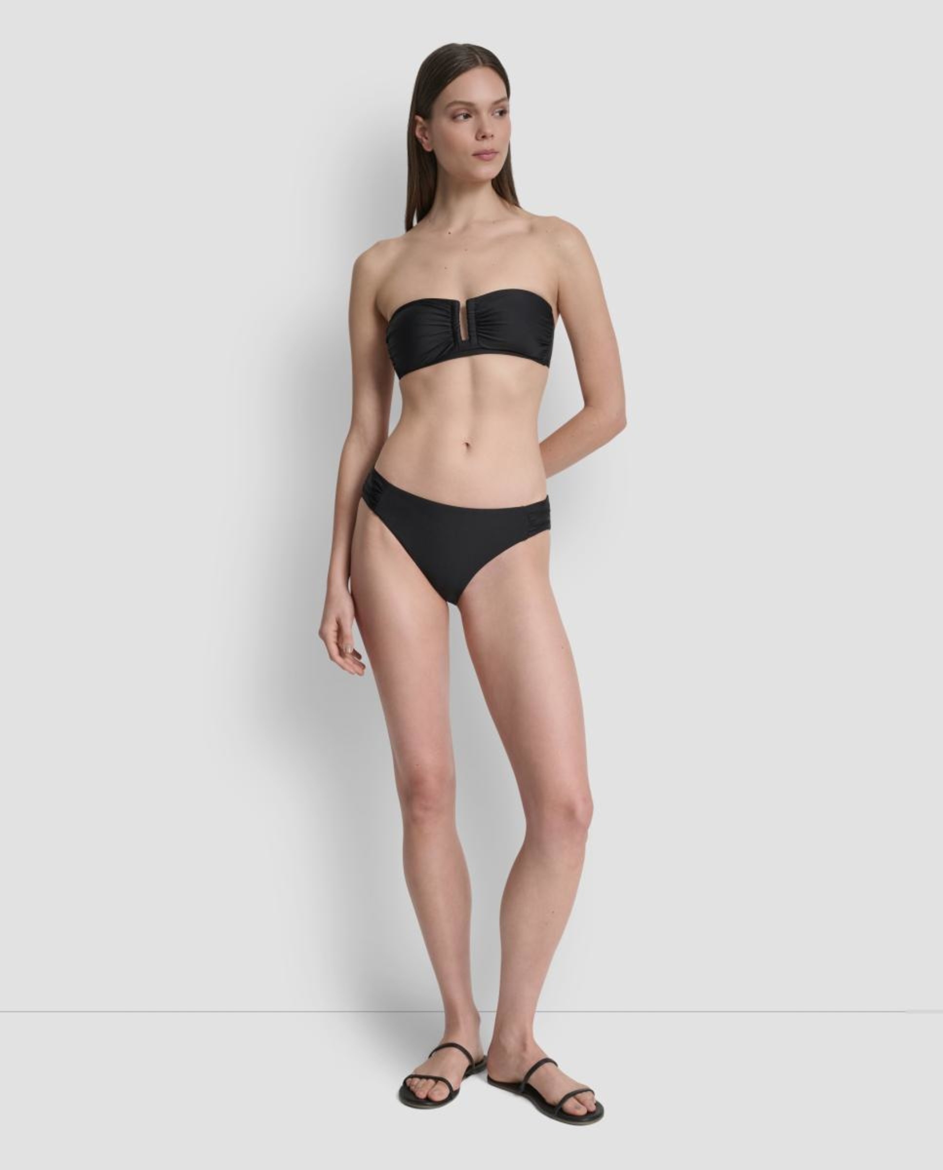 Conjunto de Biquíni Bandeau com Aro e Forma de U Preto-4