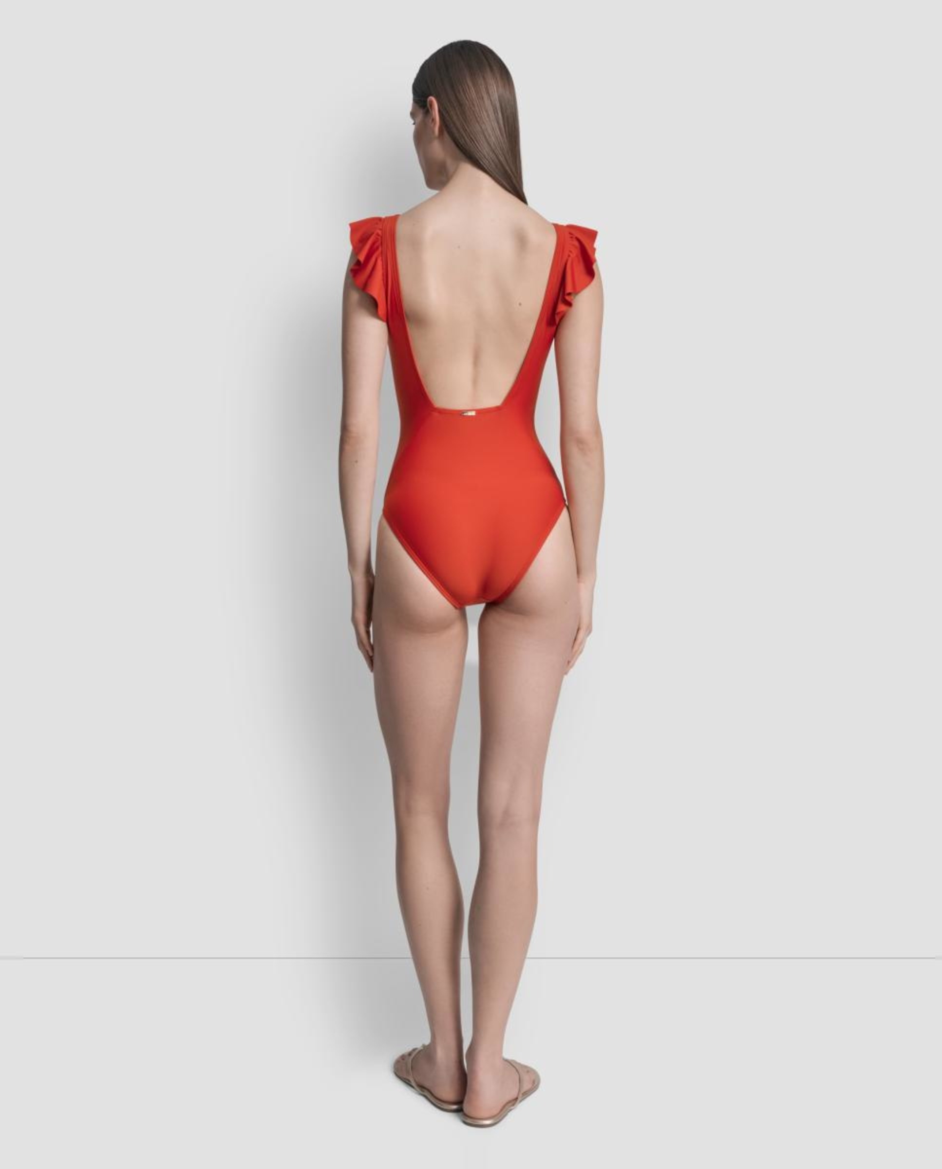 Fato de Banho com Franzidos Vermelho-4