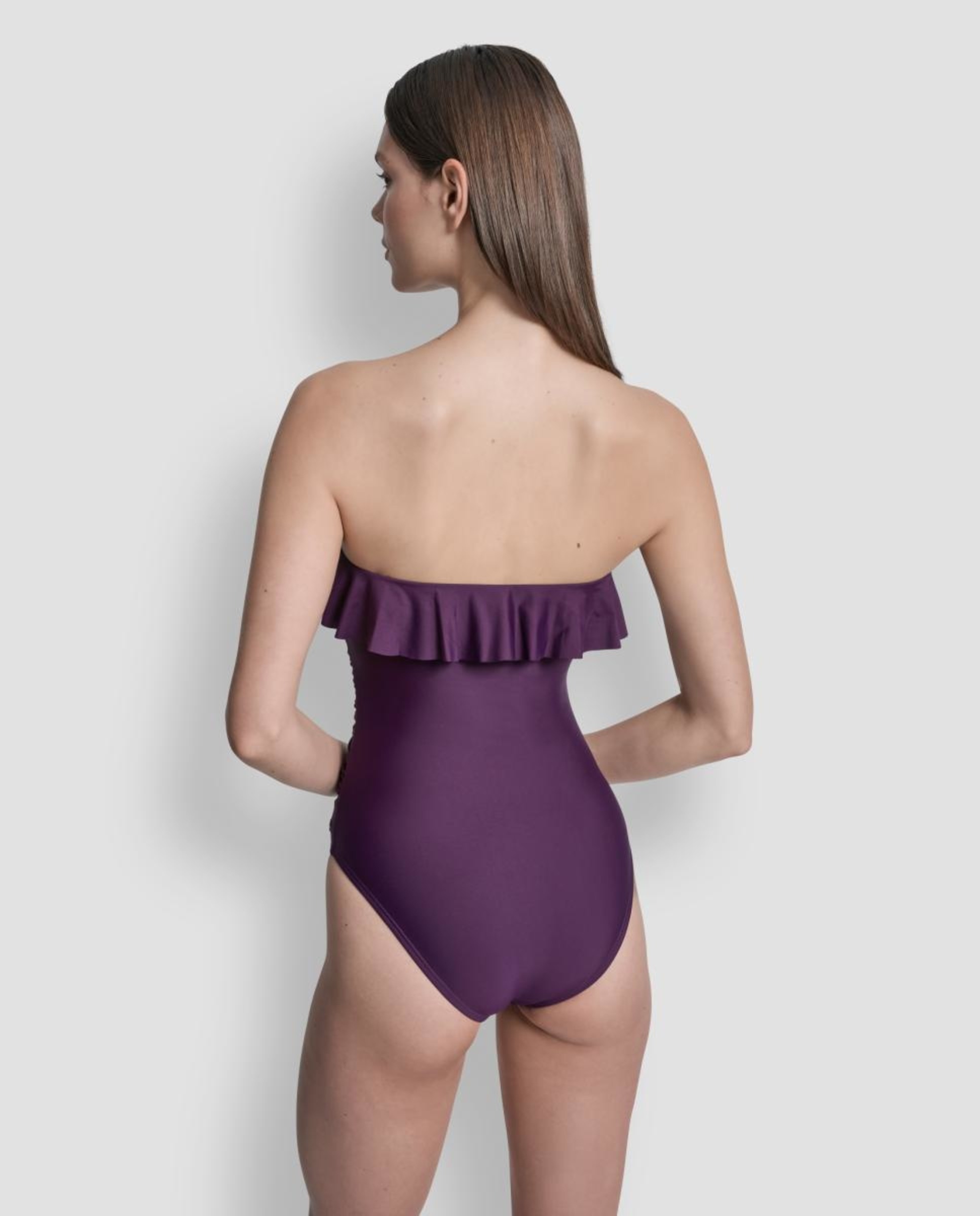 Fato de Banho Bandeau com Folho no Decote Azul-2