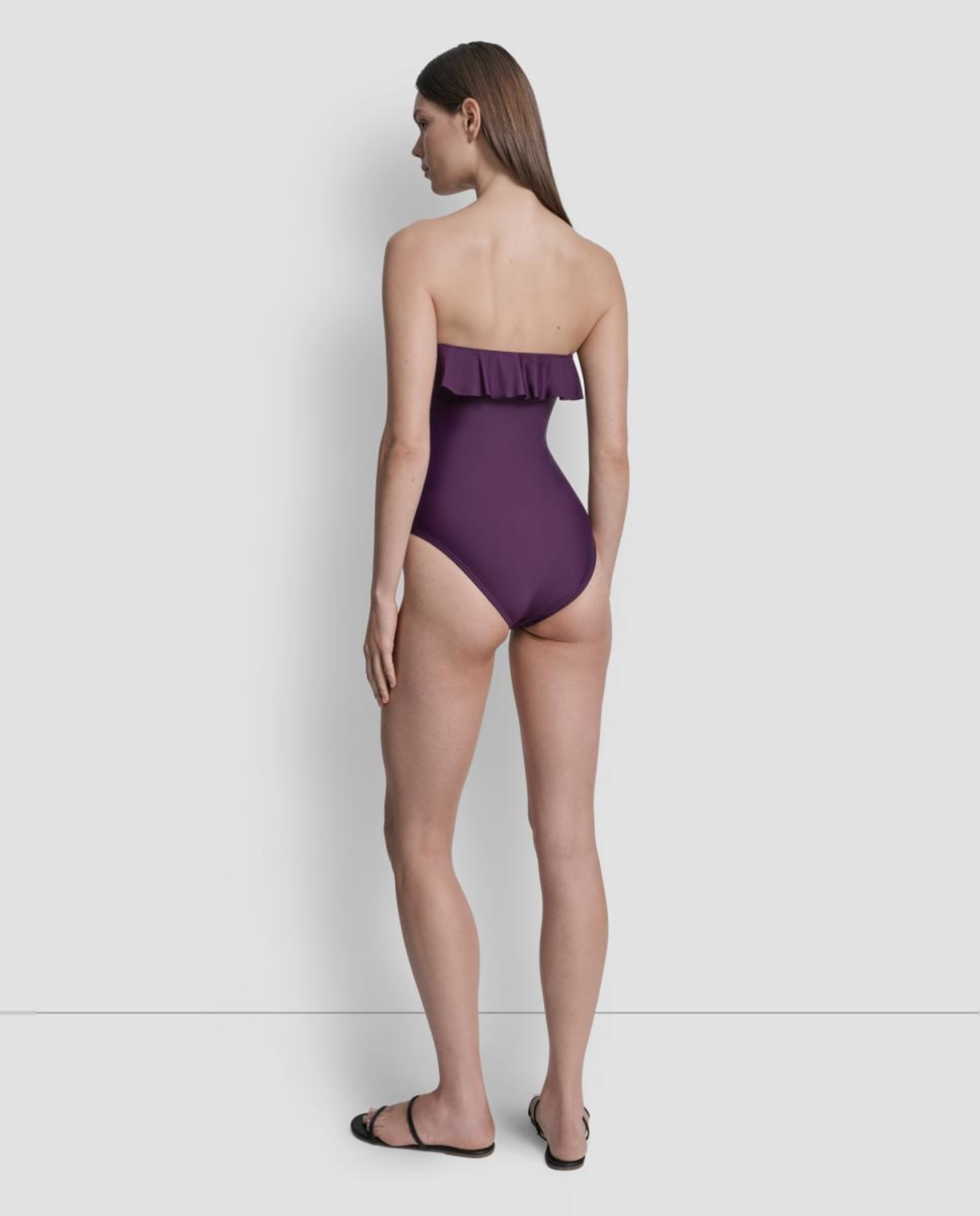 Fato de Banho Bandeau com Folho no Decote Azul-9