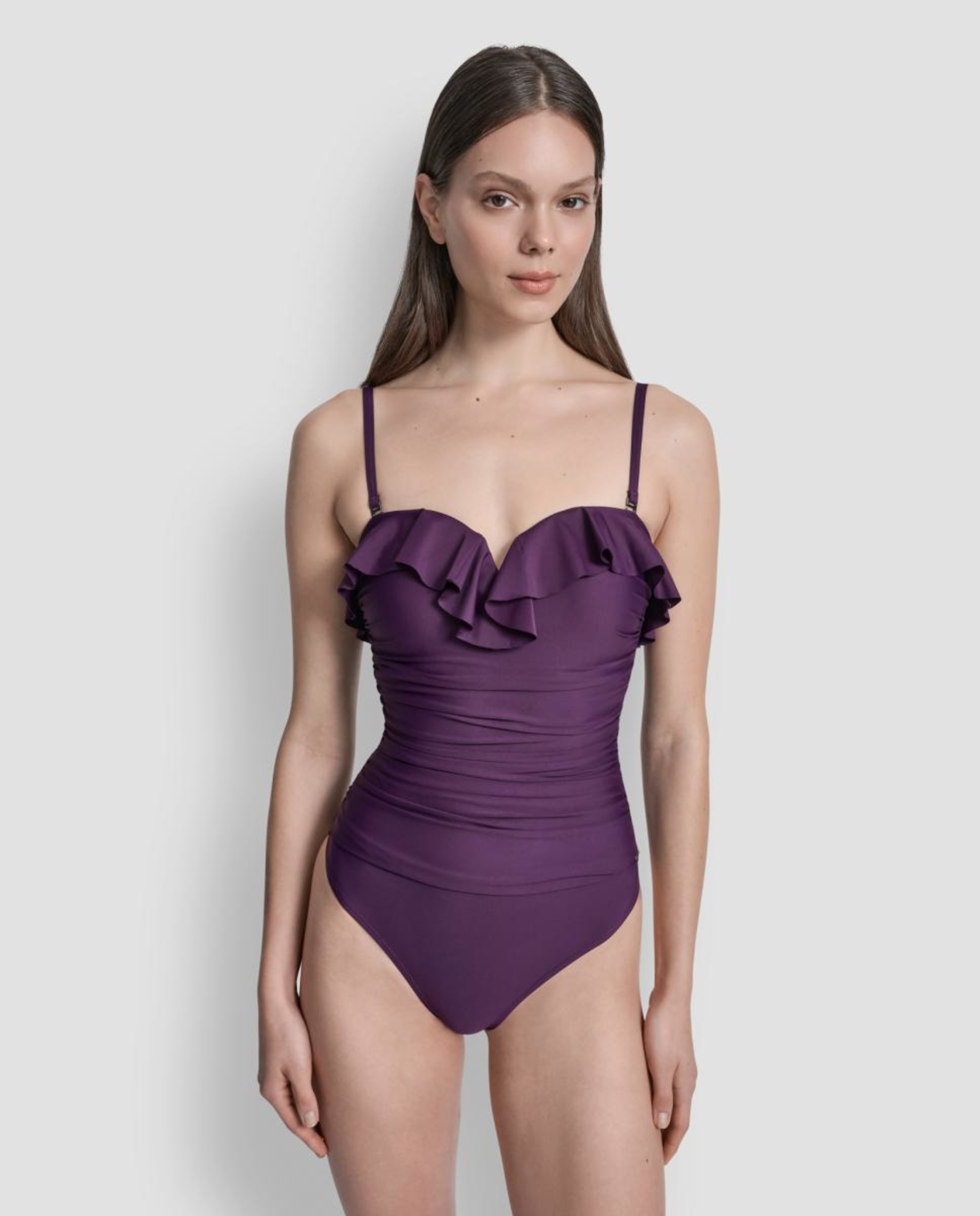 Fato de Banho Bandeau com Folho no Decote Azul-7