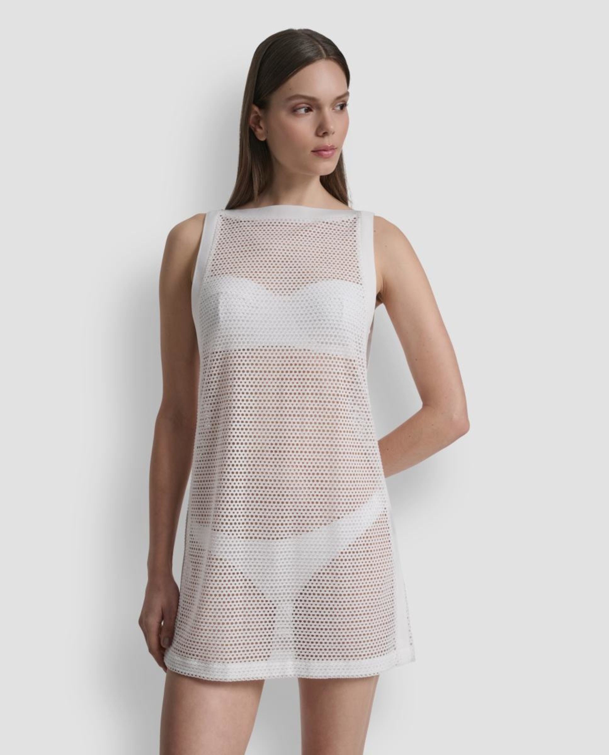 Túnica de Crochet com Decote em Bico Branco-7