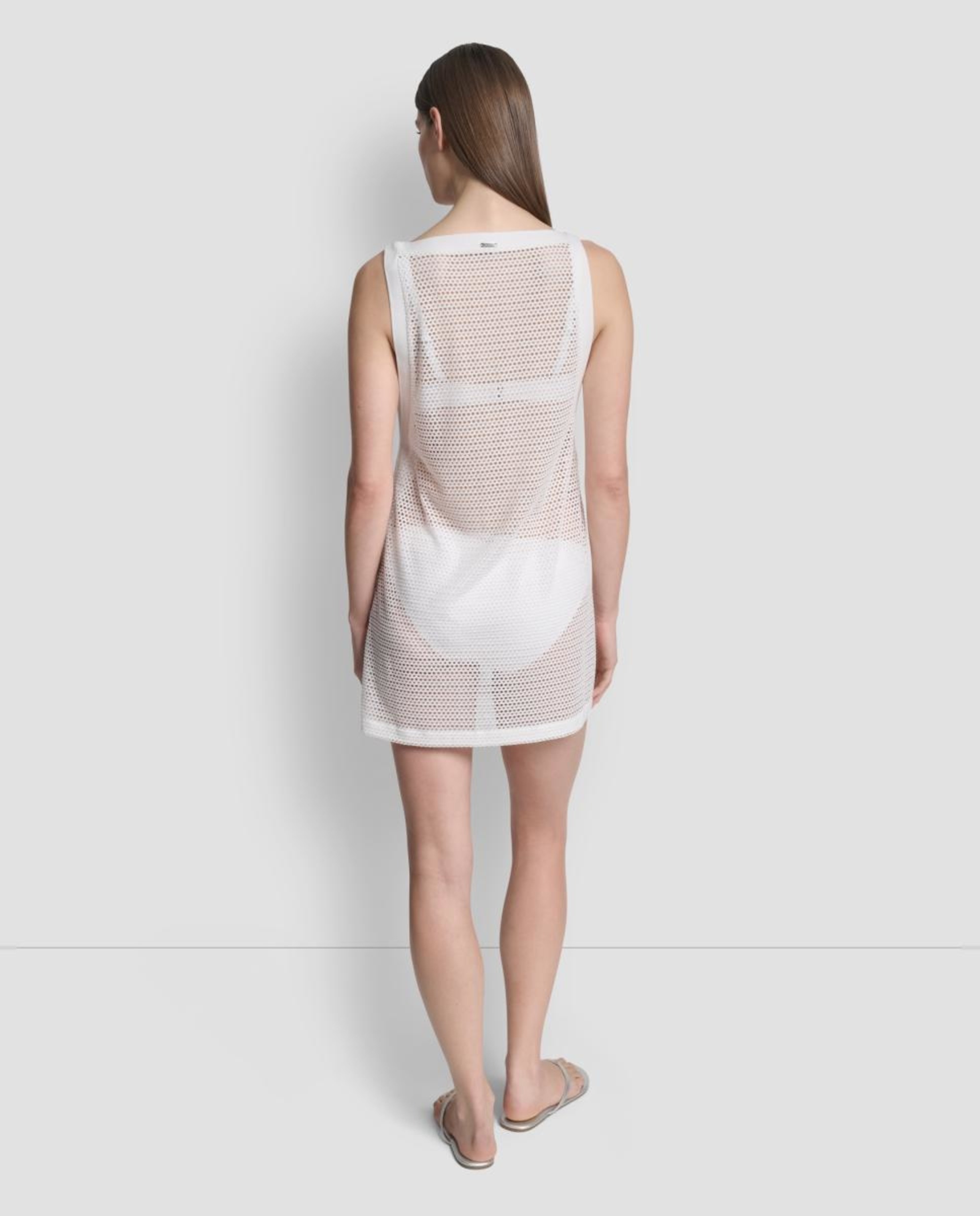 Túnica de Crochet com Decote em Bico Branco-3
