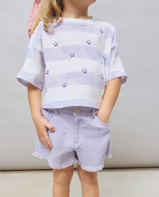 Imagem 0 de Calções de Sarja com Flores Bicolor