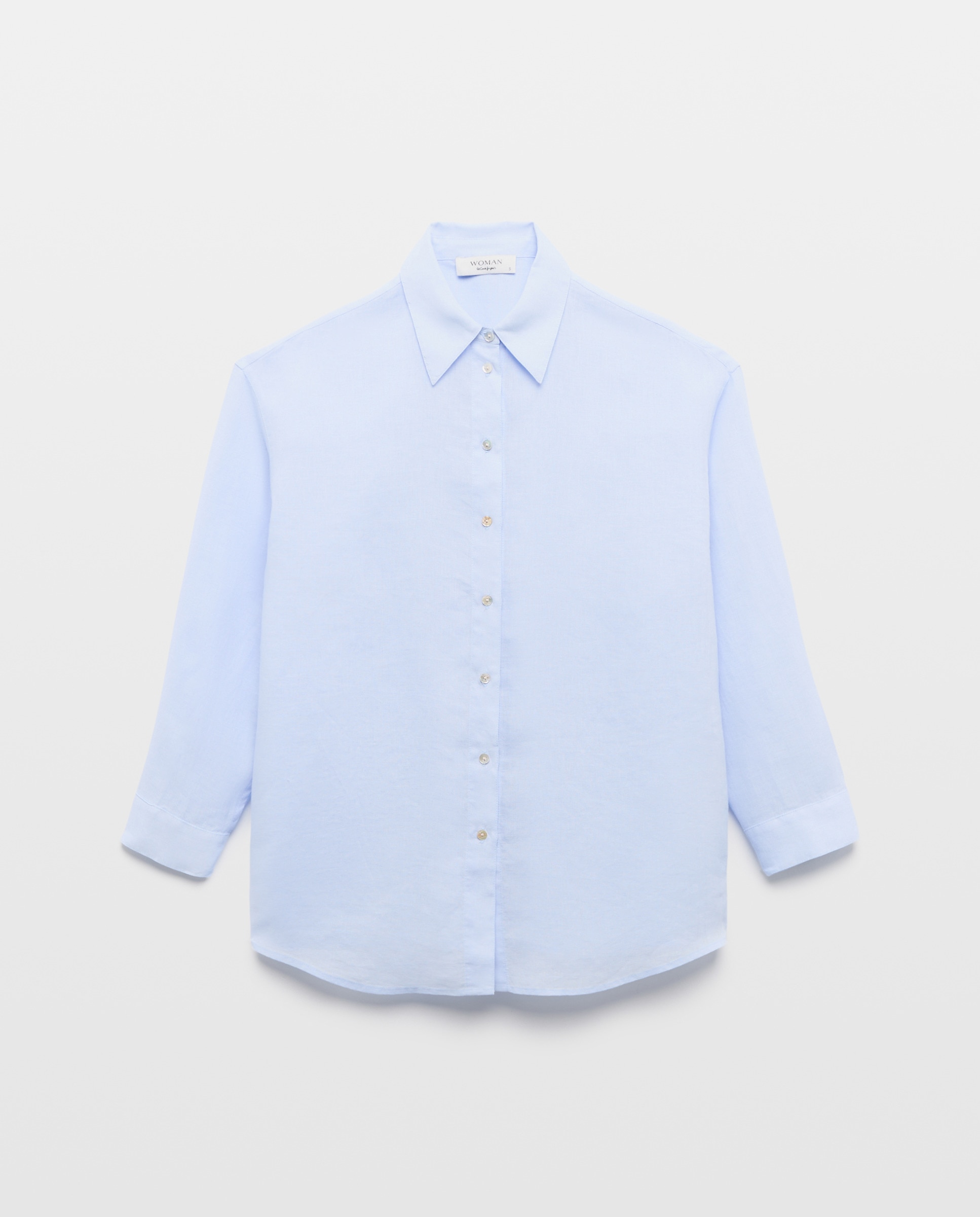 Camisa de Manga Comprida em Linho 410 Azul Claro-4