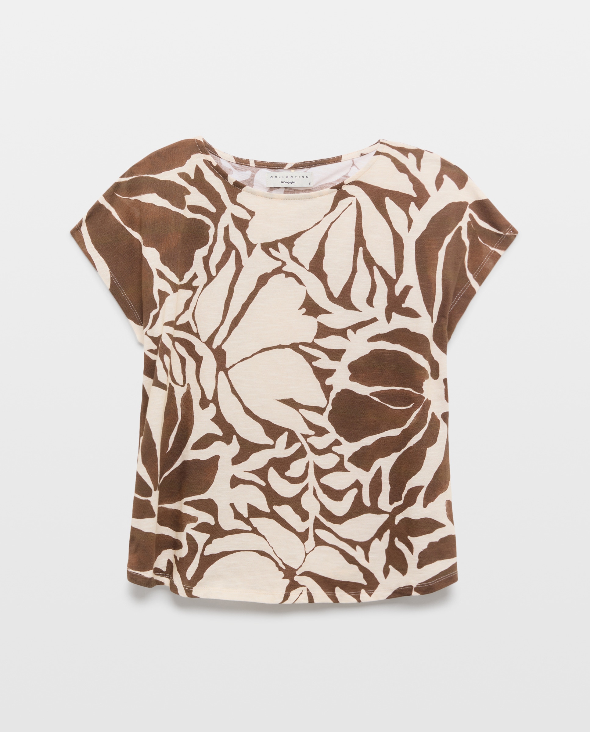 T-shirt de mulher com manga curta e estampado floral Castanho-4