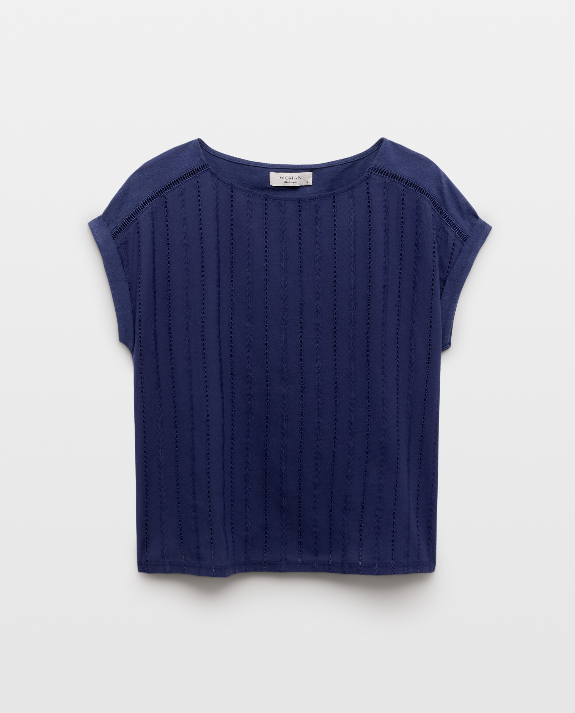 Imagem 0 de T-shirt de Manga Curta com Decote em Bico Perfurado