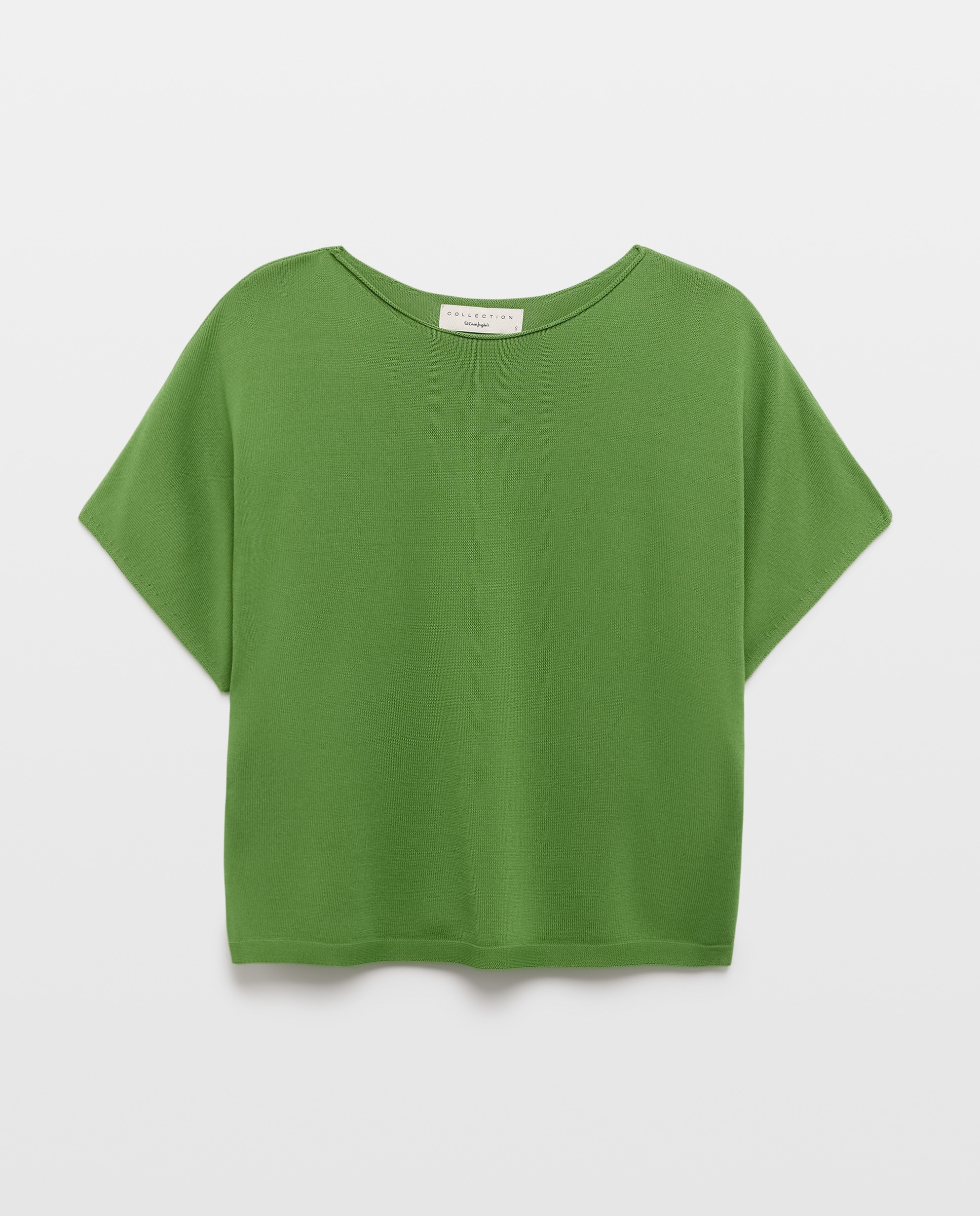 Camisola de Malha de Crepe com Manga Caída Verde-4