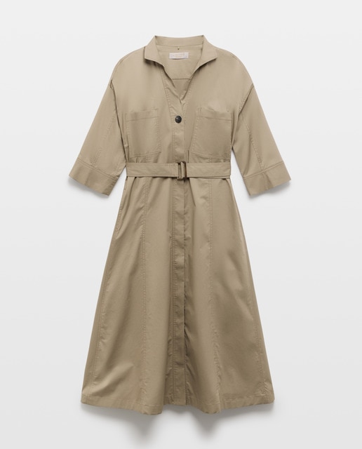 Imagem 0 de Vestido Midi com Manga 3/4 e Cinto com Fivela