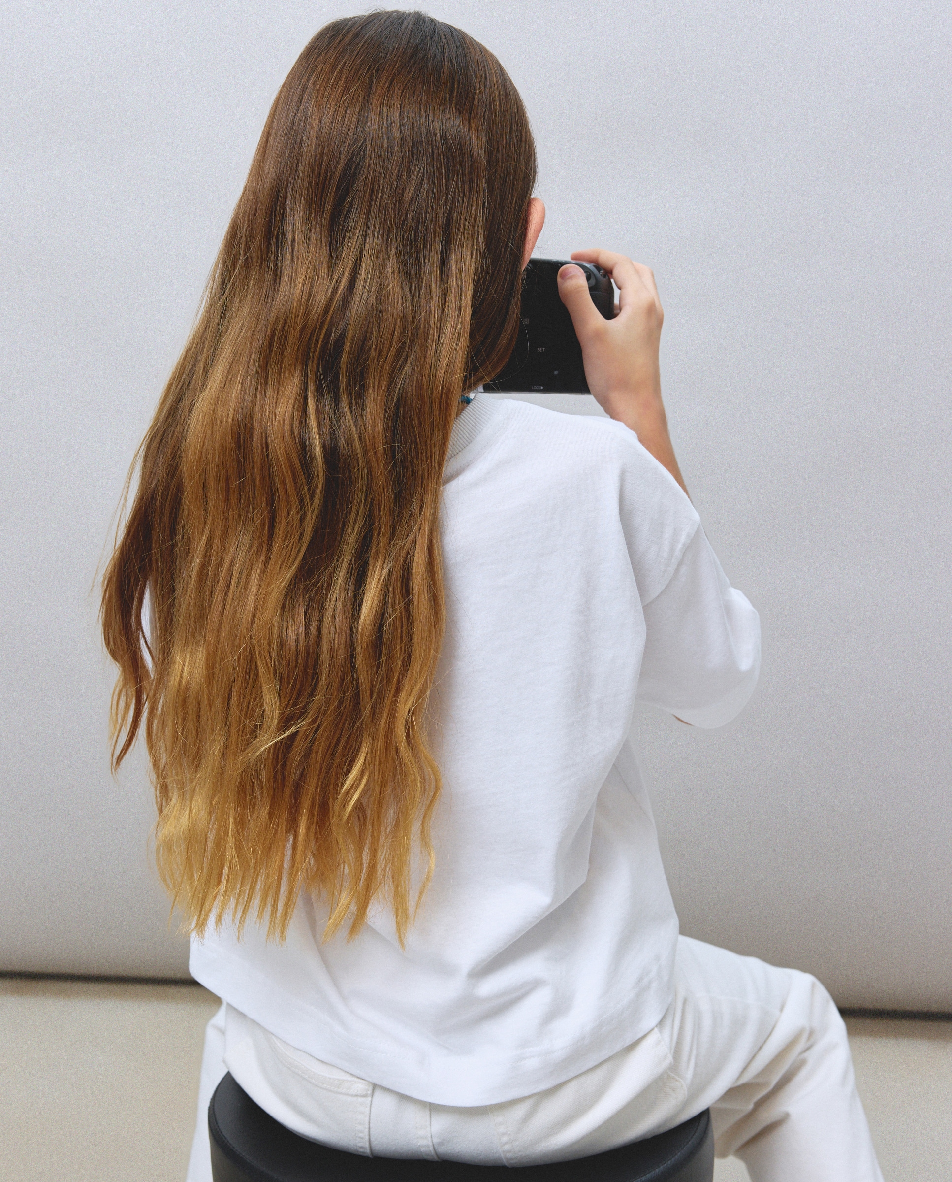 T-shirt de Manga Caída e Estampado Posicional Branco-3