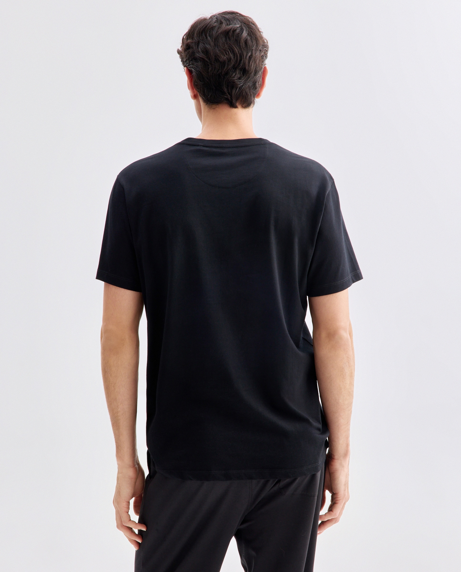 T-shirt de Pijama com Gola em Bico e Manga Curta Preto-3