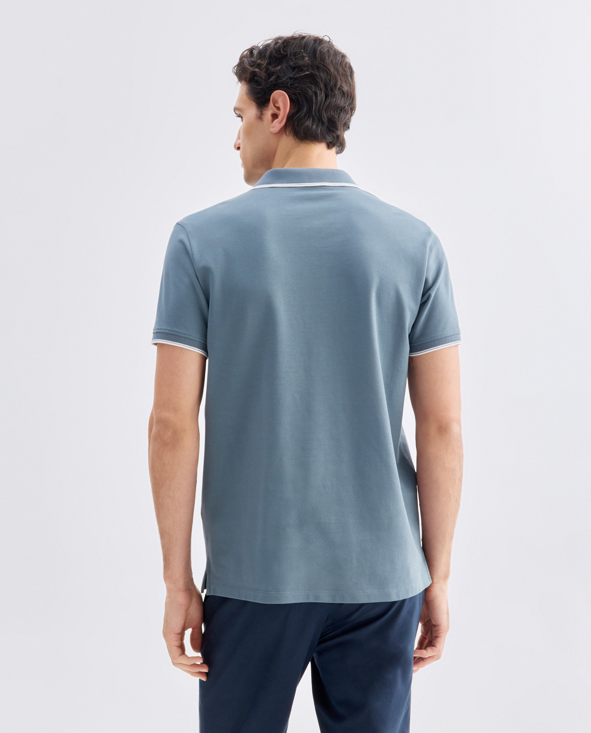 Polo de hombre manga corta raya color 400 Azul-3