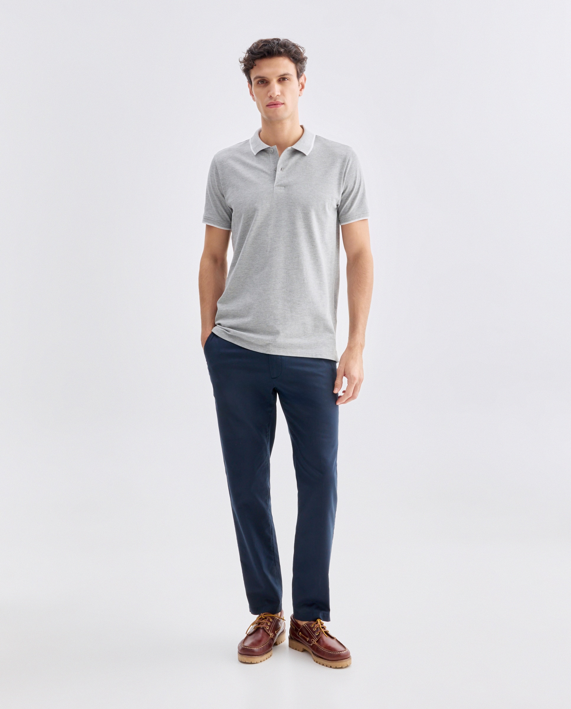 Polo de hombre manga corta raya color 820 Gris medio-2