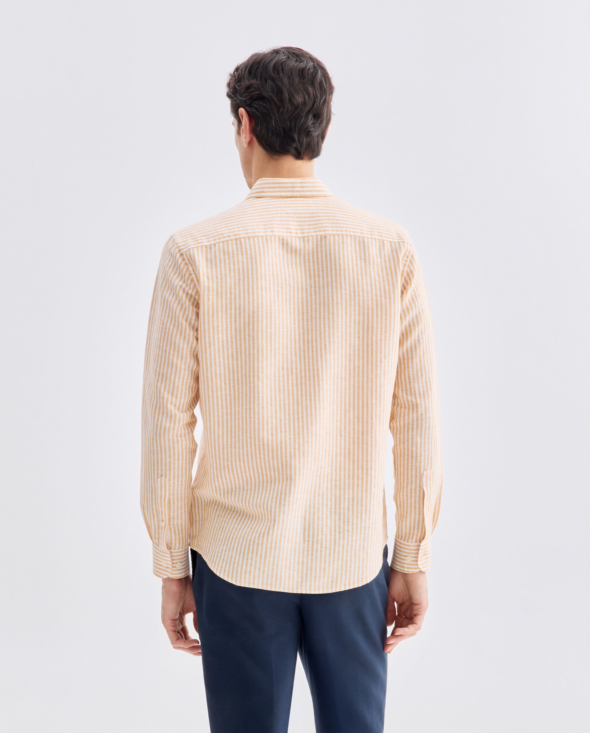 Camisa sport hombre lino y algodón rayas 660 Naranja-3
