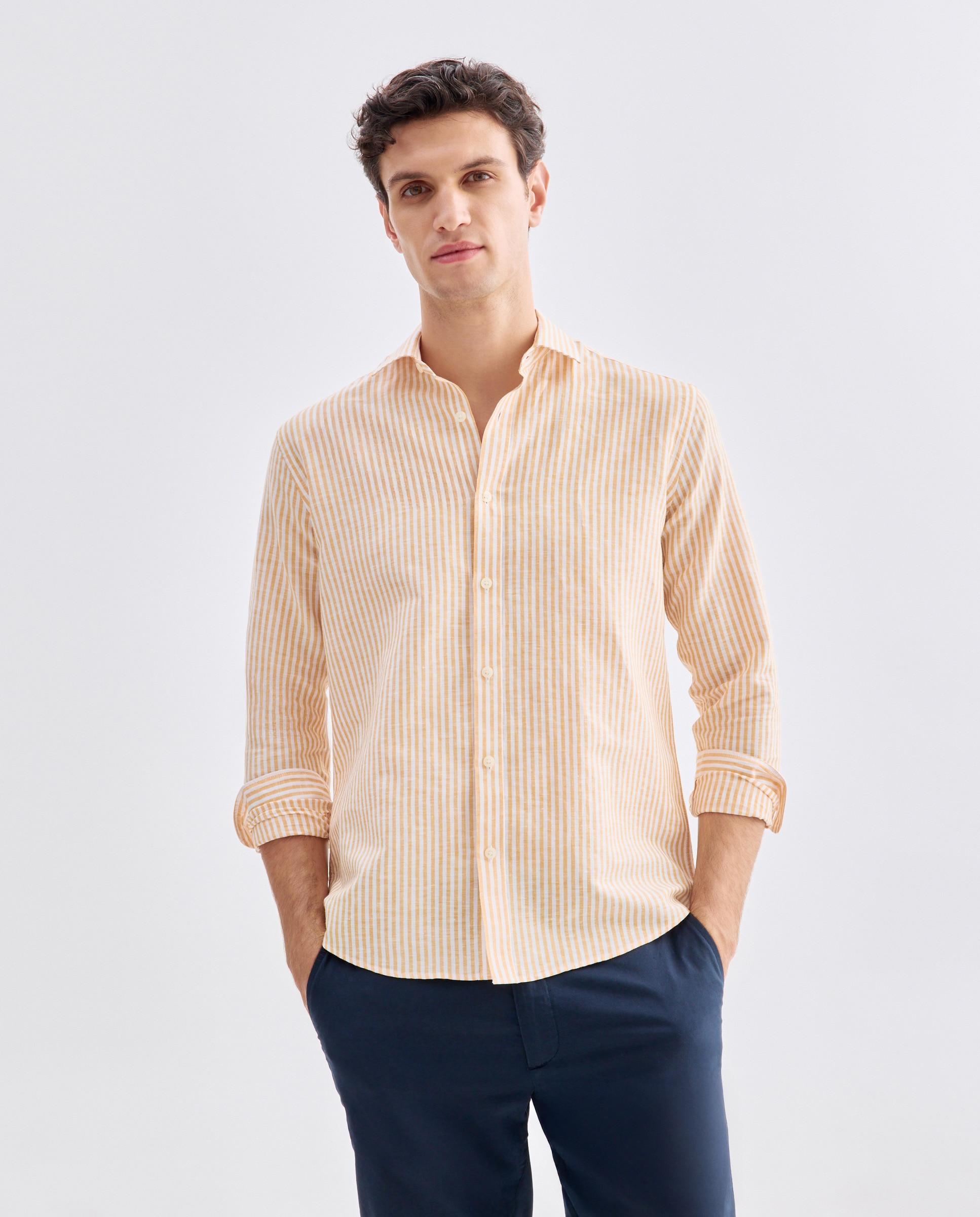 Imagen 0 de Camisa sport hombre lino y algodón rayas