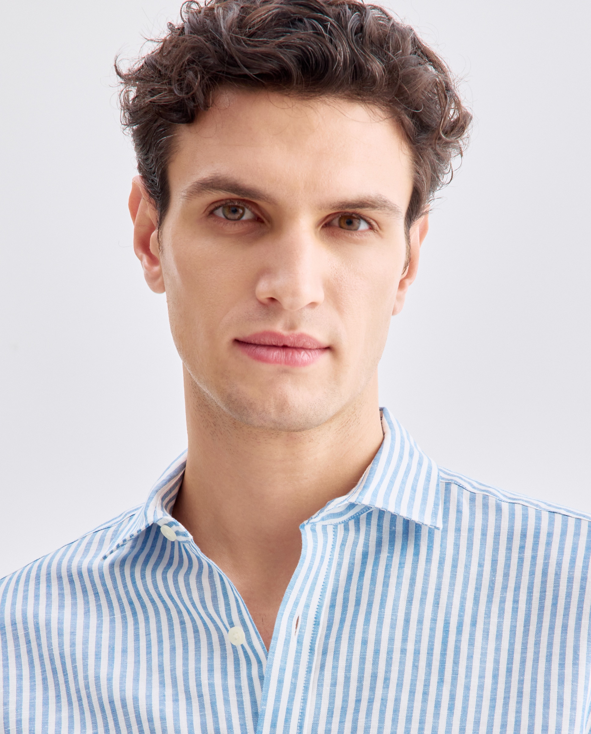 Camisa sport hombre lino y algodón rayas 430 Azul oscuro-3