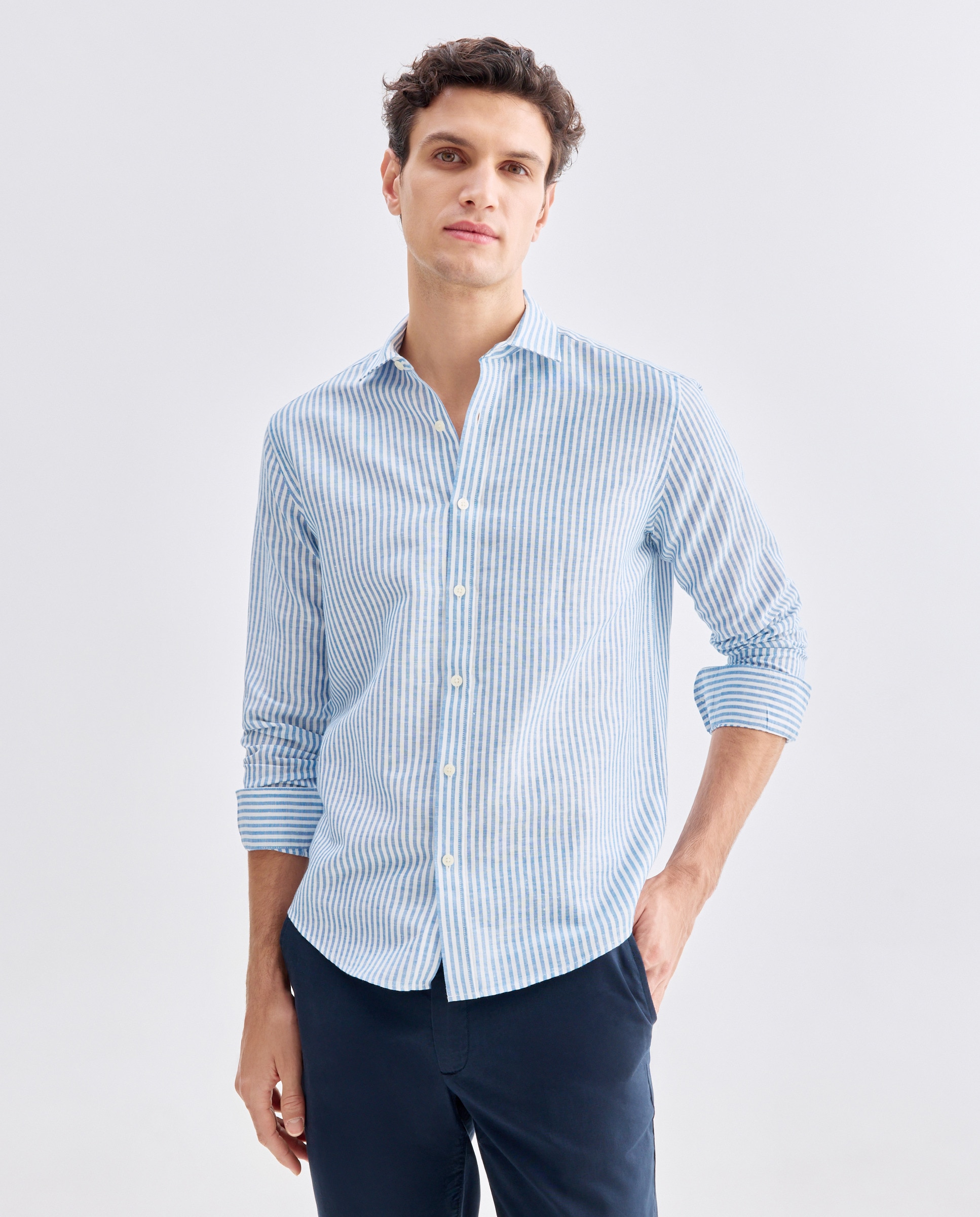 Imagen 0 de Camisa sport hombre lino y algodón rayas