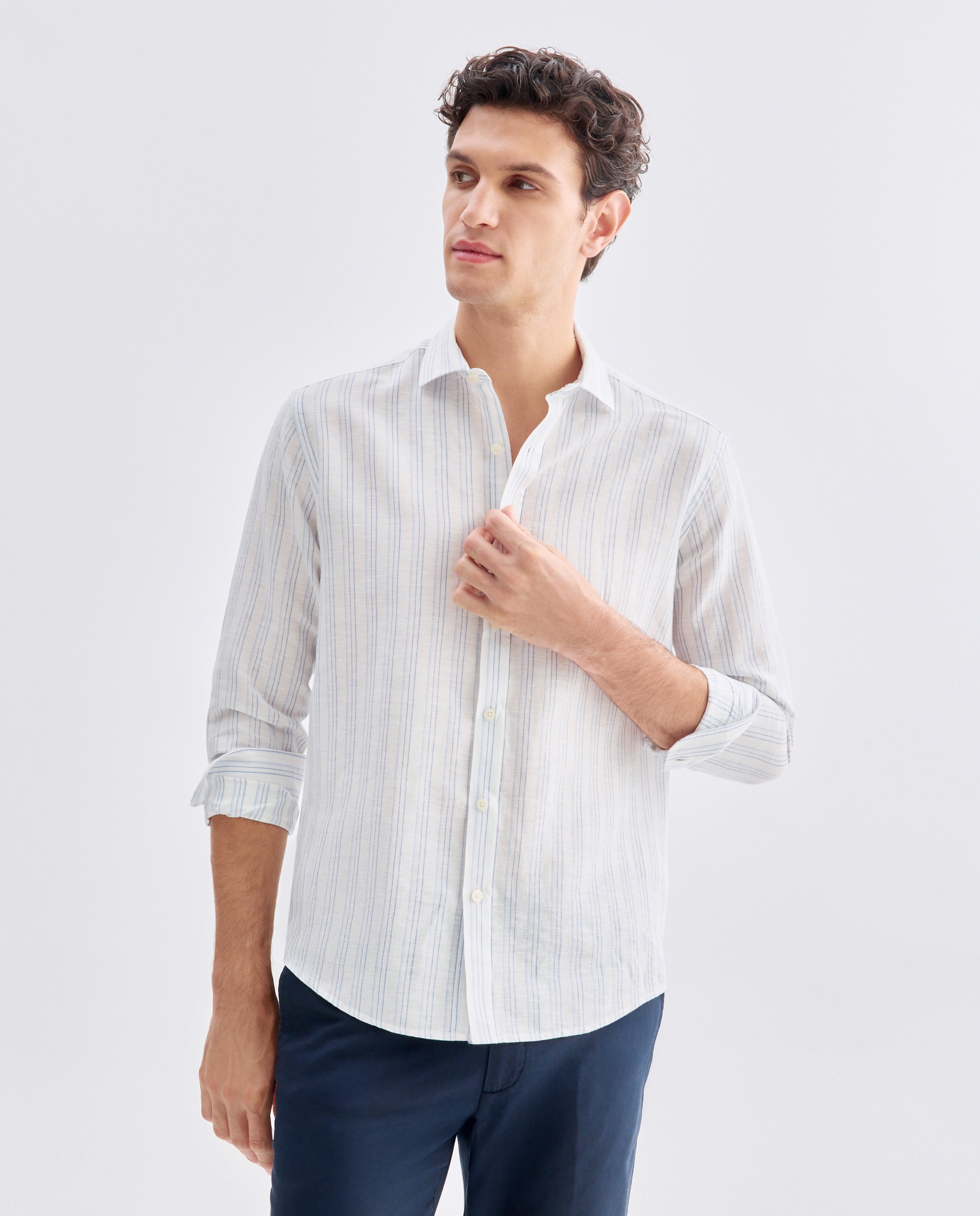 Imagen 0 de Camisa sport hombre lino y algodón rayas