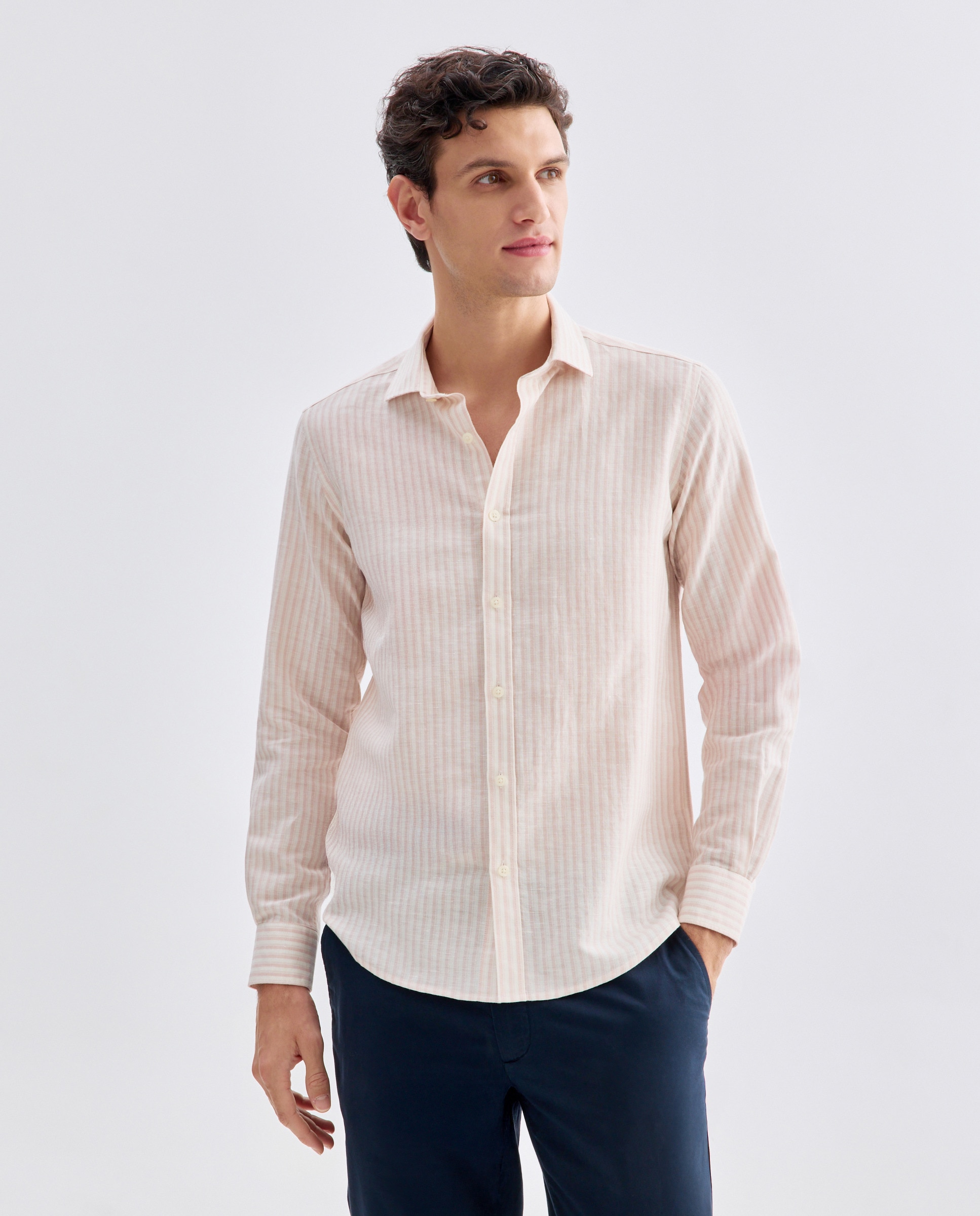 Imagen 0 de Camisa sport hombre lino y algodón rayas slim fit