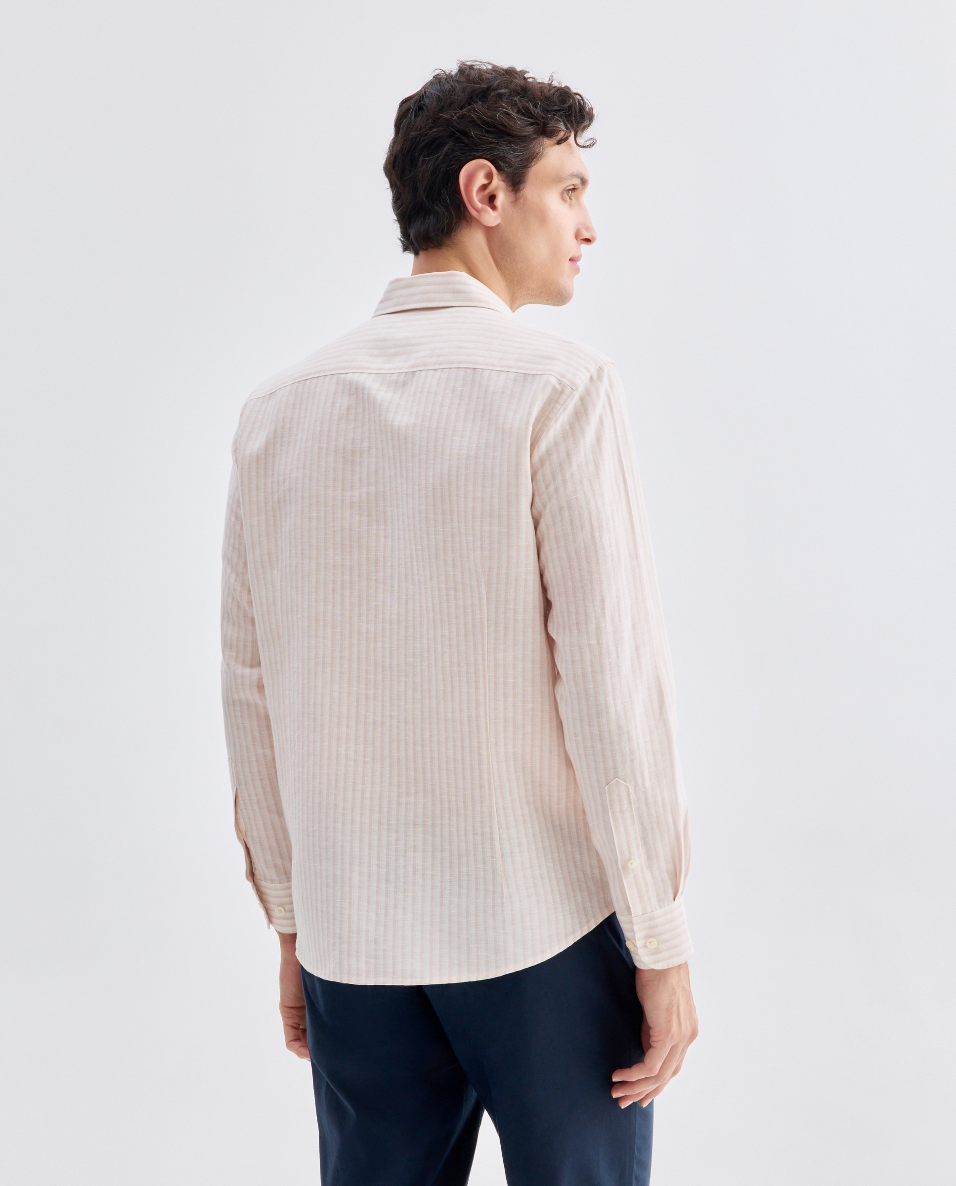 Camisa sport hombre lino y algodón rayas slim fit 220 Rosa palo-3