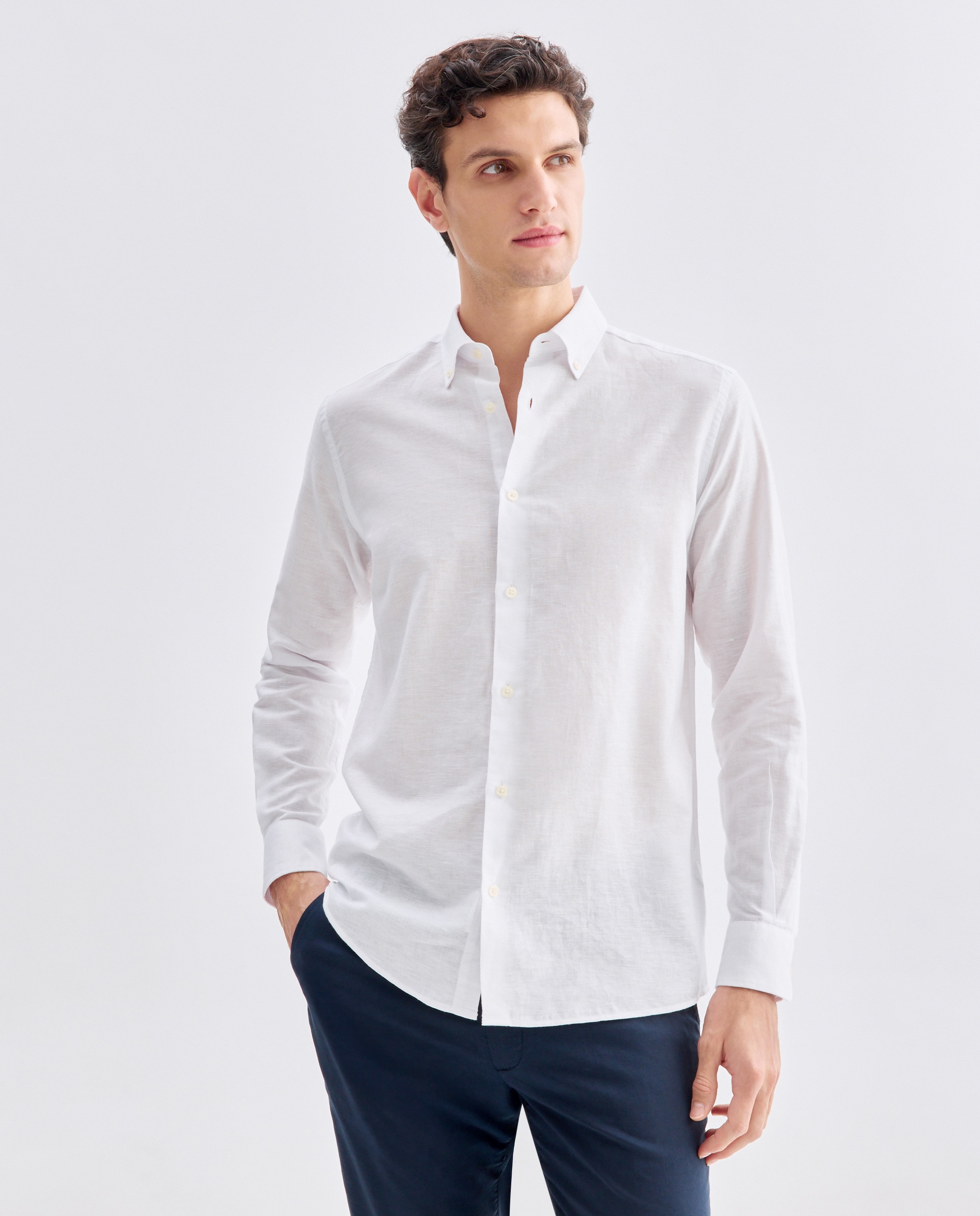 Imagen 0 de Camisa sport hombre lino y algodon lisa