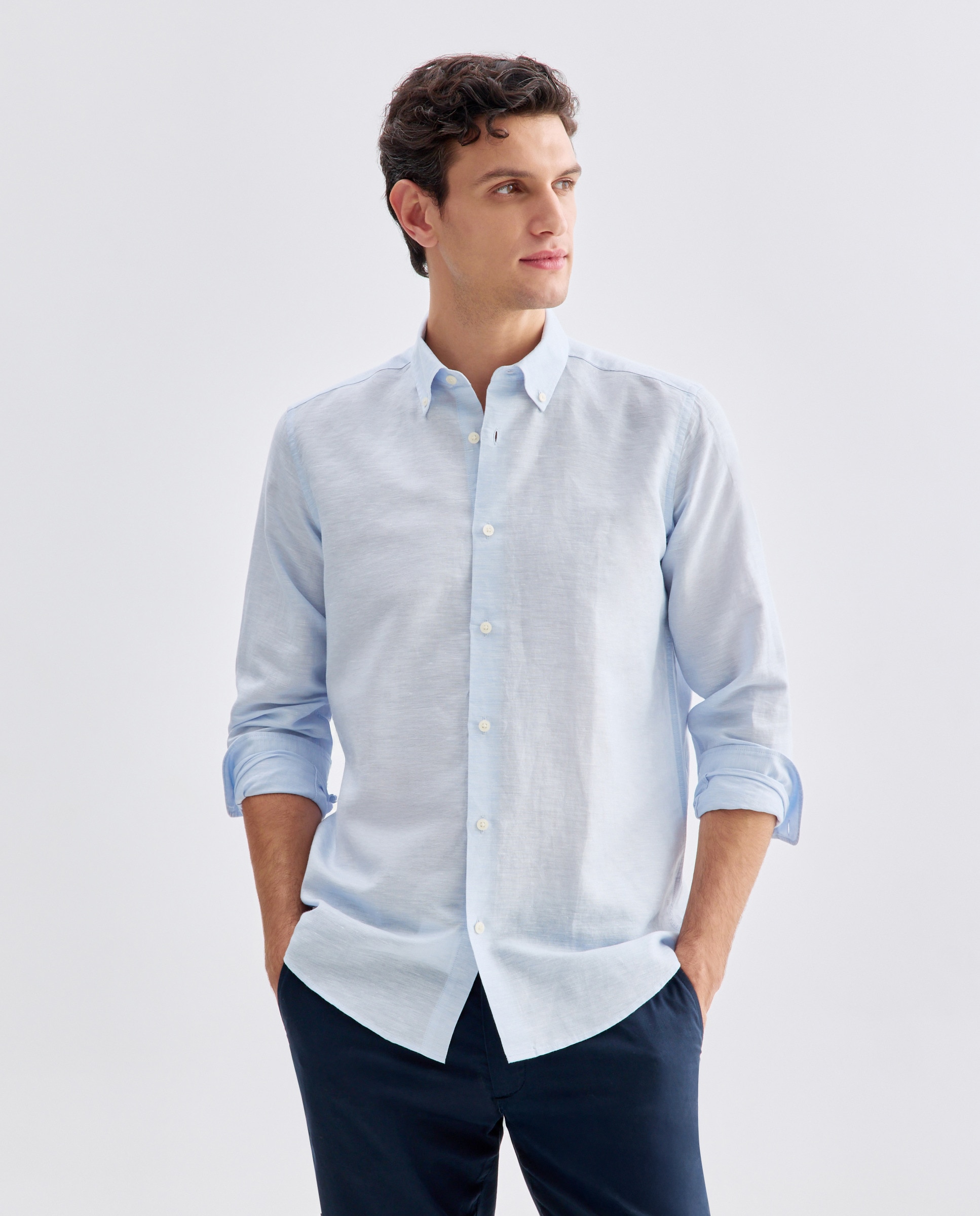 Imagen 0 de Camisa sport hombre lino y algodon lisa