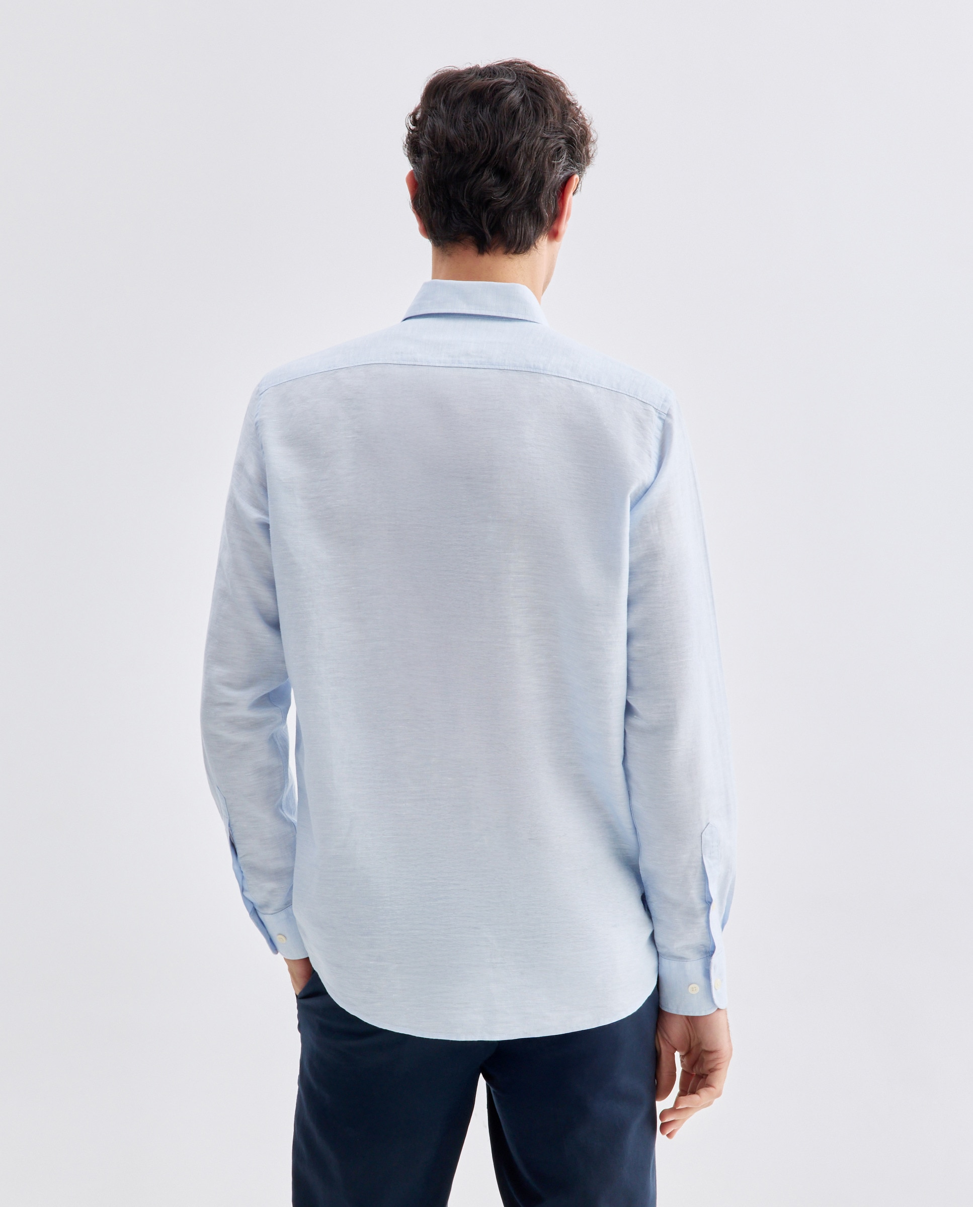 Camisa sport hombre lino y algodon lisa 410 Azul claro-3