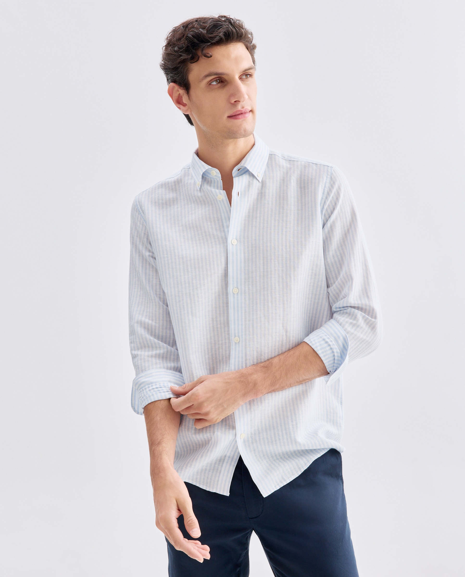 Imagen 0 de Camisa sport hombre lino y algodon rayas