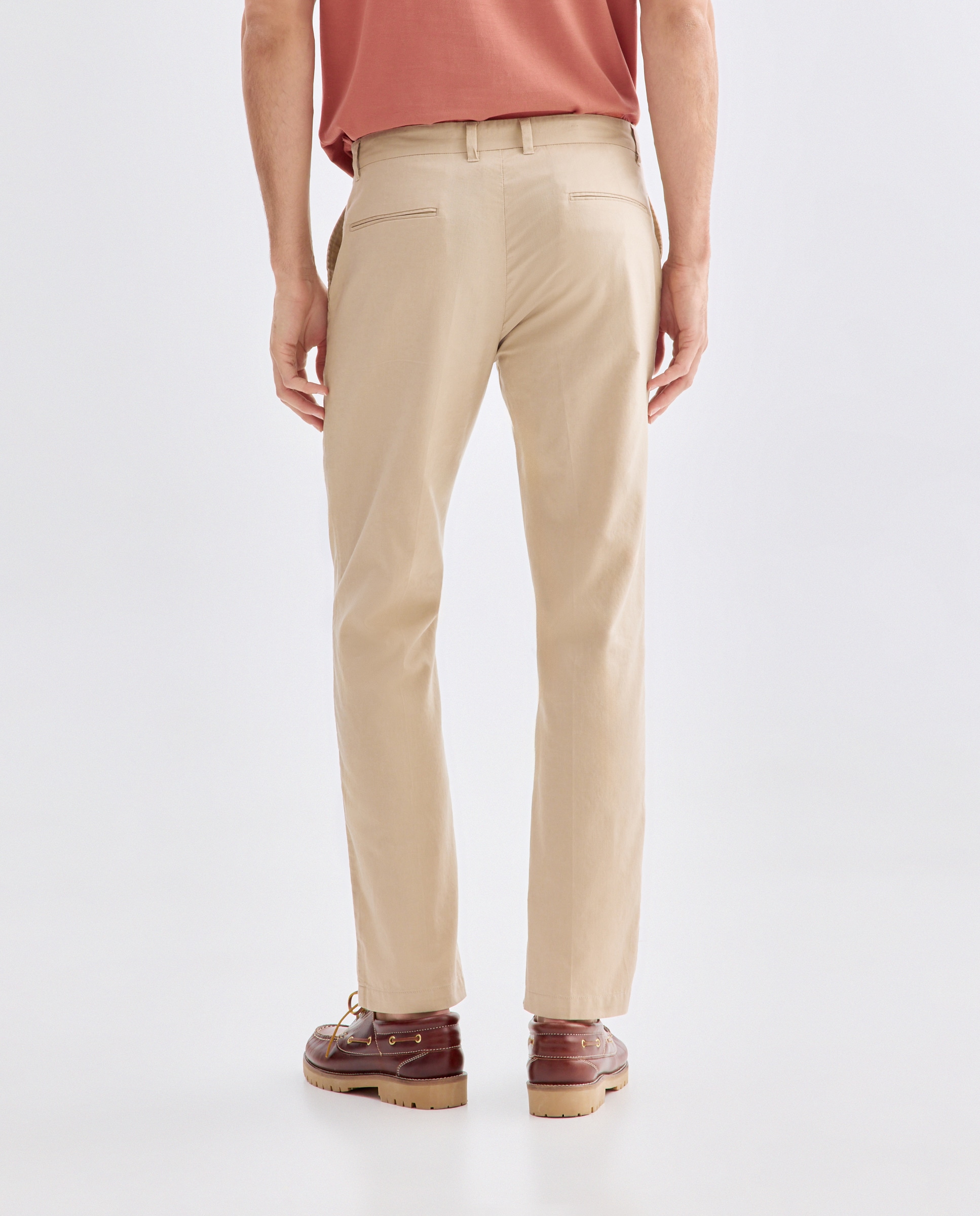 Pantalón hombre chino con lino 730 Camel-3