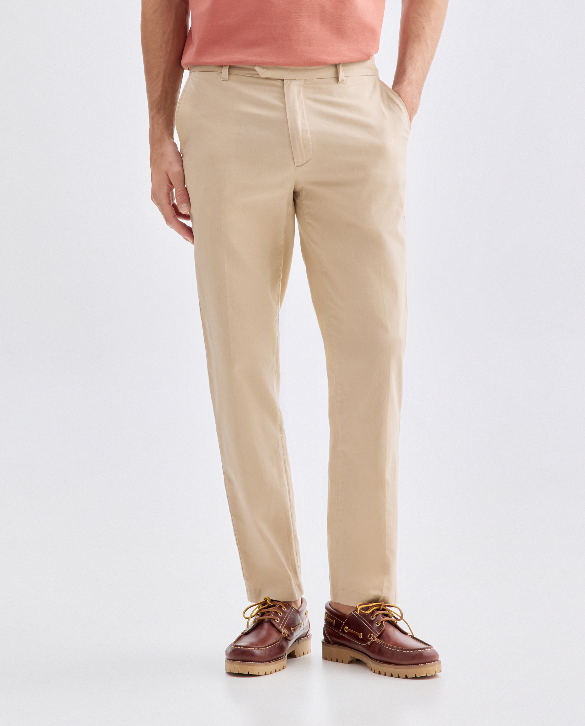 Pantalón hombre chino con lino 730 Camel-2