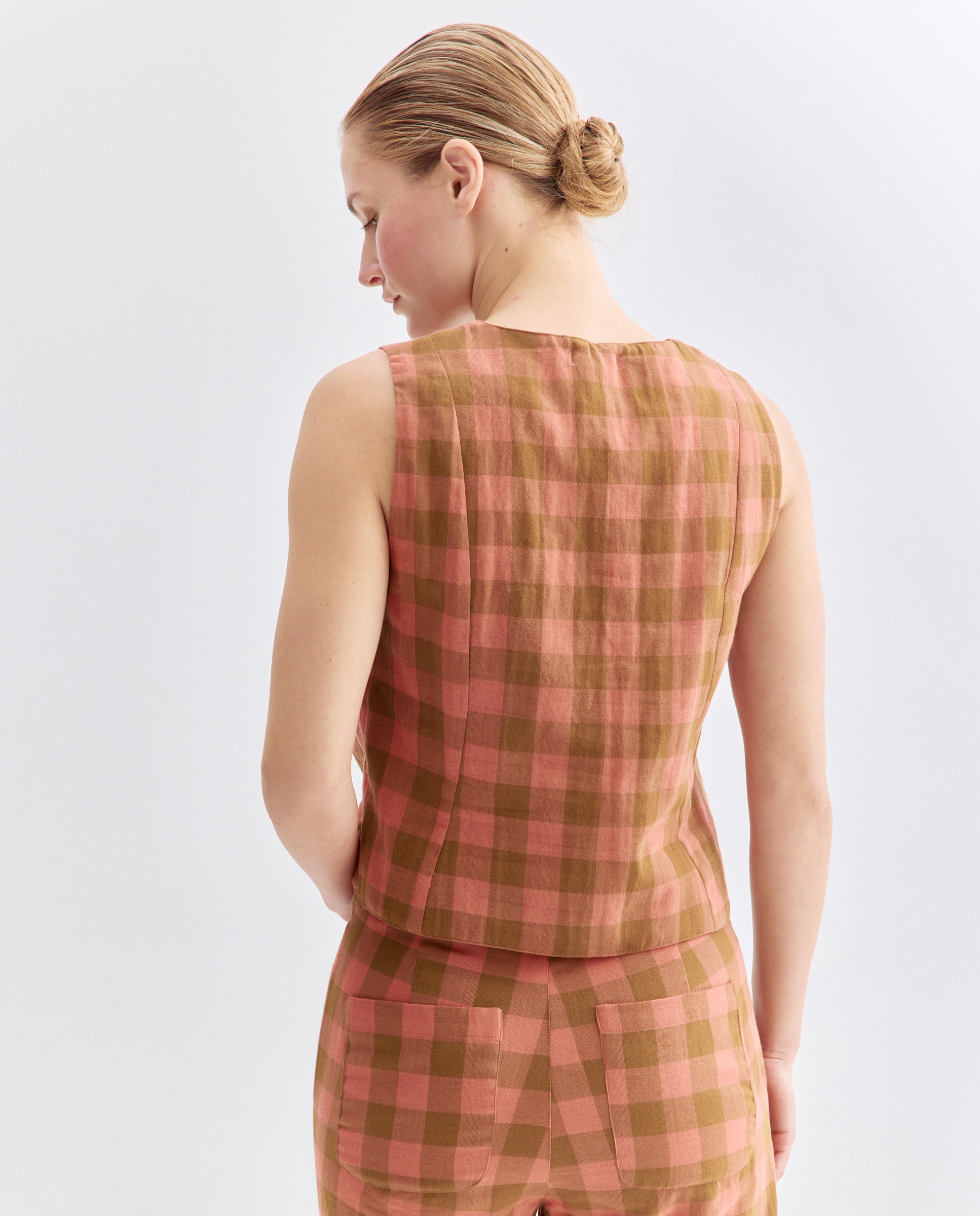 Blusa de mujer de cuadros total look Rojo-3