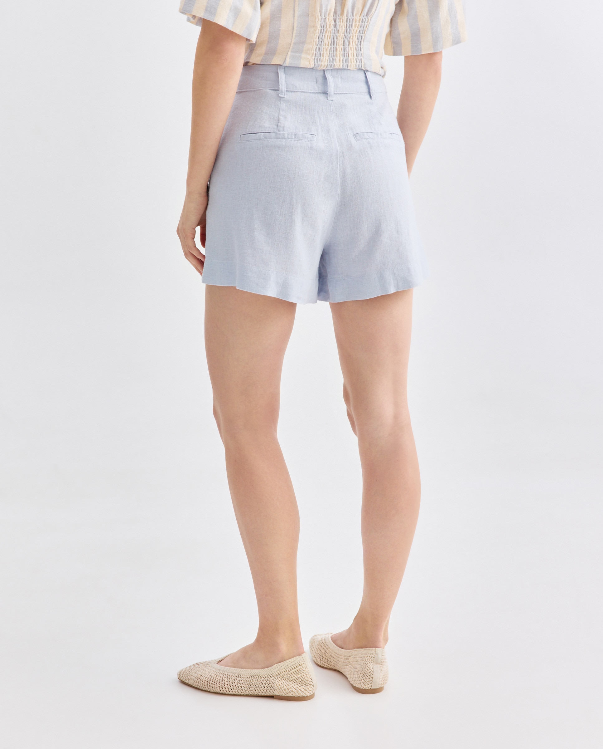 Pantalón de mujer corto con lino 400 Azul-3
